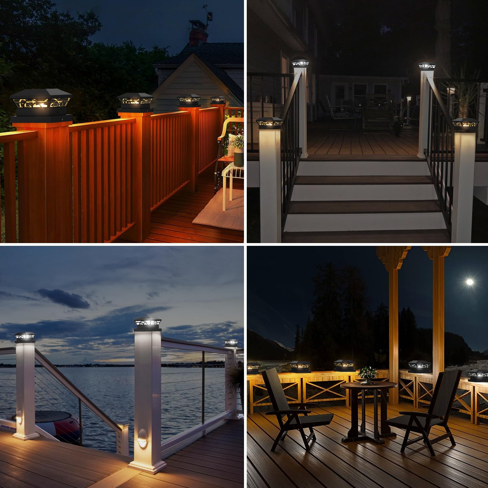 T-SUN Solar Post Cap Lights - 6 Pack Warm White LED for 3.5X3.5 to 5X5 Wood/Vinyl Fence Posts, Waterproof Outdoor Lighting for Garden, Patio, Porch, Deck & Pathway Illumination at Night
