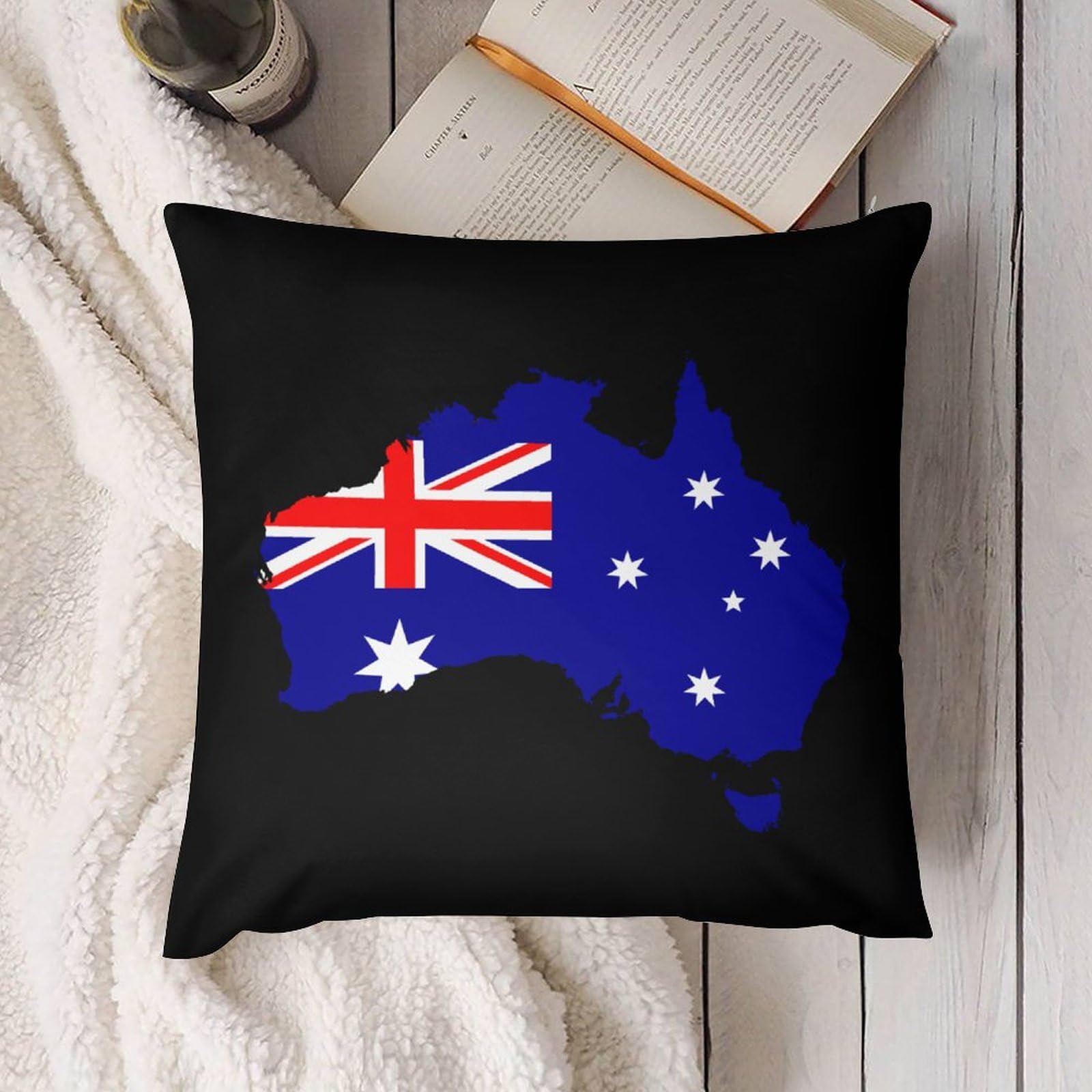 Australia Flag Map Plush Pillow Covers - Soft & Smooth 24x24 Inch Cushion Covers for Sofa, Bed, Dorm - Set of 4 Cozy Decorative Throw Pillow Cases for Home, Office, Travel & Gift Giving