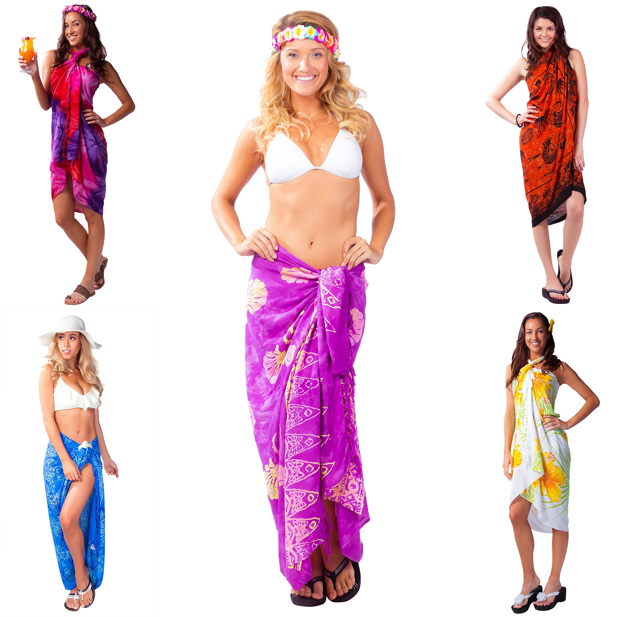 1 World Women's Sarongs - Assorted Swimsuit Cover-Ups with Free Shell Bracelet | Beachwear, Poolside Cover-Up, Vacation Accessories