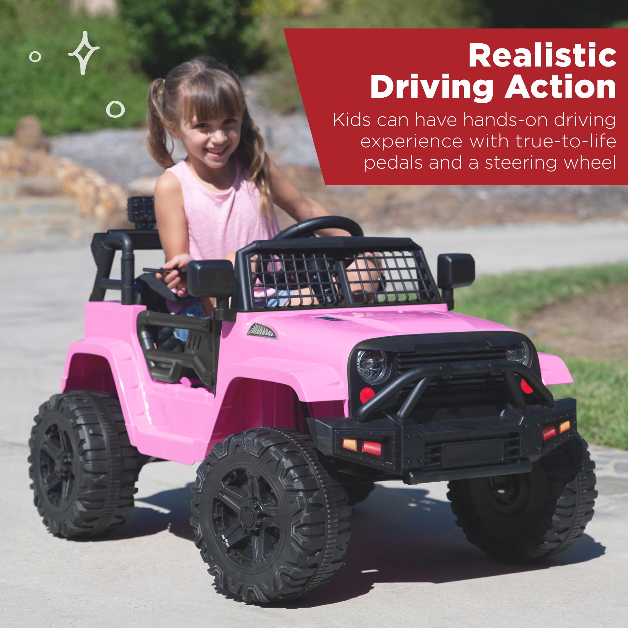 Best Choice Products 12V Kids Ride On Truck Car with Parent Remote Control, Spring Suspension, LED Lights & AUX Port - Pink Electric Toy Vehicle for Toddlers | Outdoor Play, Birthday Gifts, Backyard Fun
