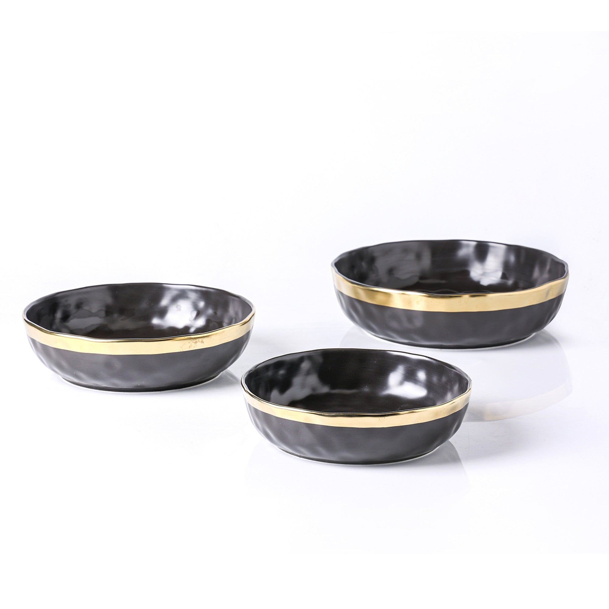 Florian Porcelain Dinner Bowl Set - 6-Piece Black Ceramic Bowls for Soup, Salad & Dessert | Elegant Tableware for Home Dining & Entertaining
