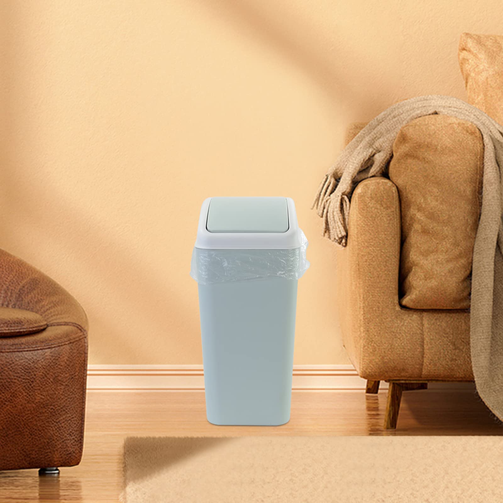 4.5 Gallon Swing Top Trash Can with Lid - Plastic Kitchen Garbage Bin in Blue - Perfect for Home, Office & Restaurant Use