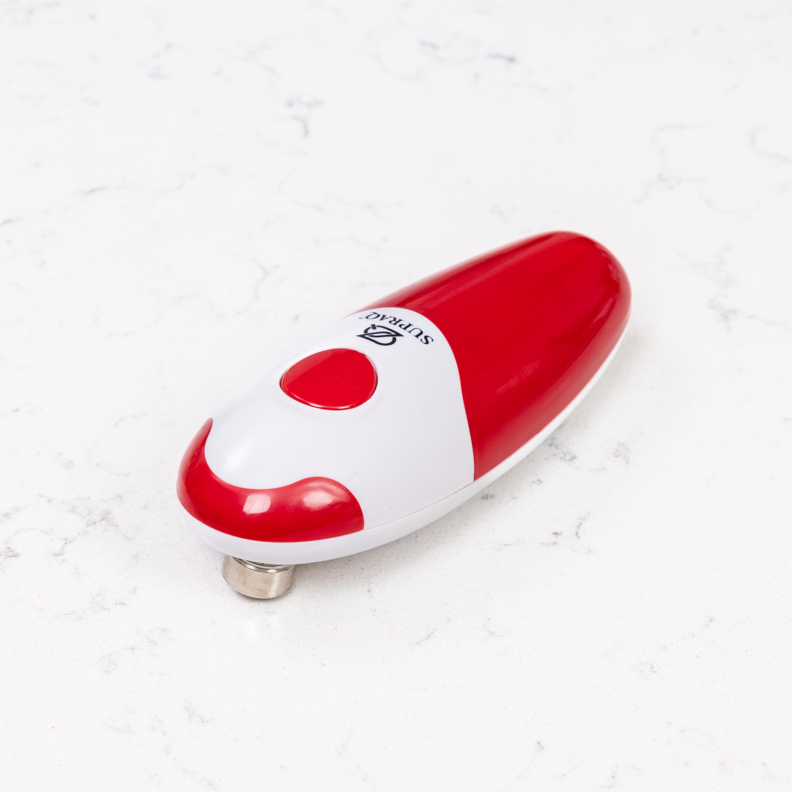 Electric Automatic Can Opener - Battery Powered Hands-Free Kitchen Tool with Smooth Cutting, No Sharp Edges (Batteries Not Included, Red) - Perfect for Camping, Emergency Kits & Elderly Users