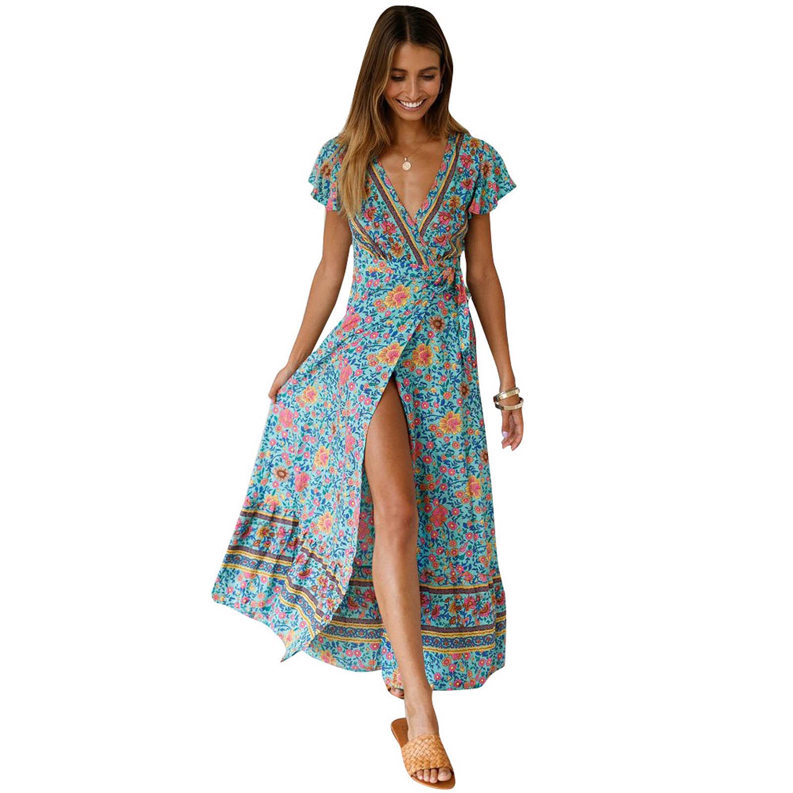 Sparkly Glitter Maxi Dress for Women - Floral Backless Long Boho Sundress, Sexy Evening Gown & Casual Fall Dress for Parties, Weddings & Beach Vacations