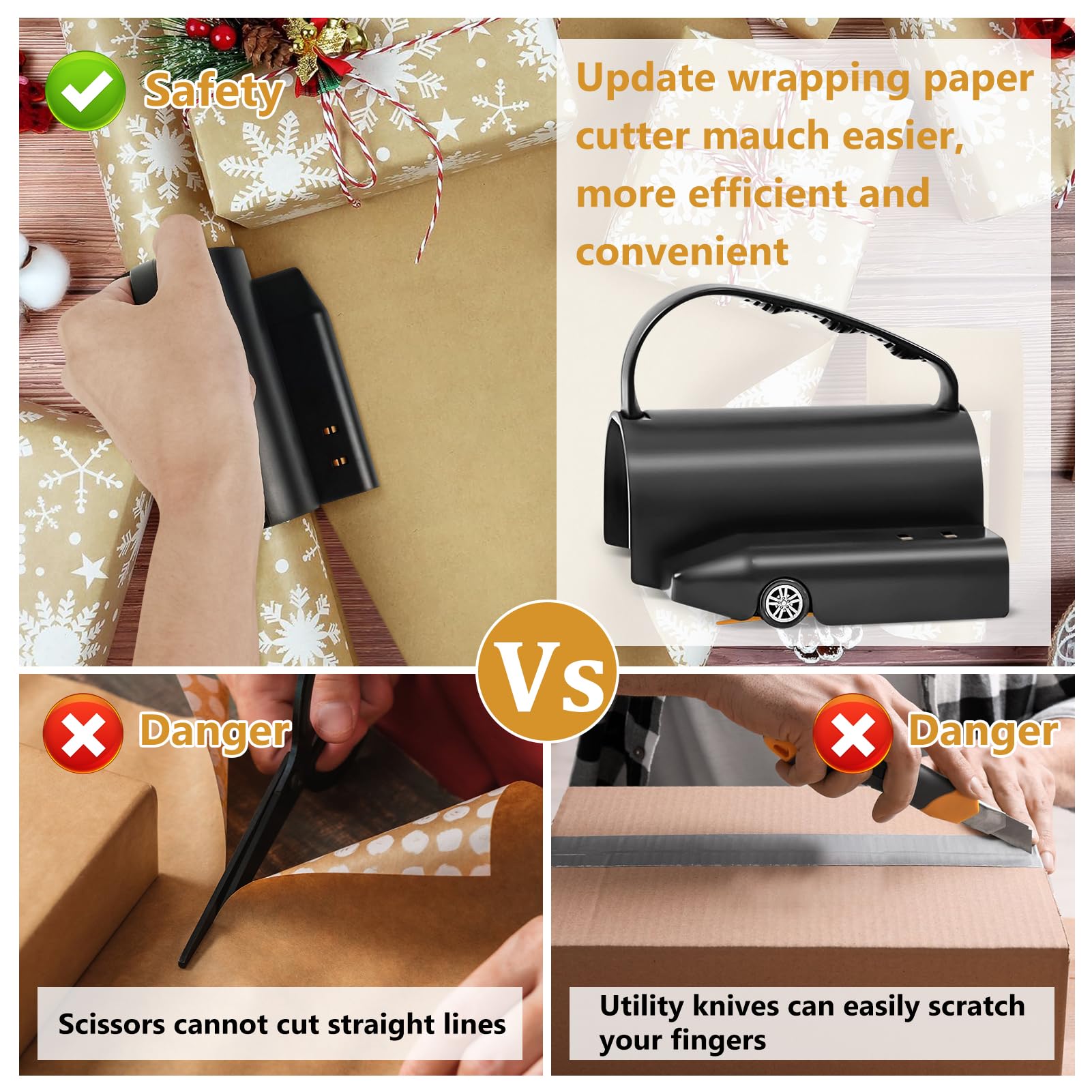 3-Pack Replaceable Blade Wrapping Paper Cutter - Christmas Gift Wrap Tool for Holiday, Birthday & Special Occasions | Perfect for DIY Gifts, Party Decorations & Craft Projects