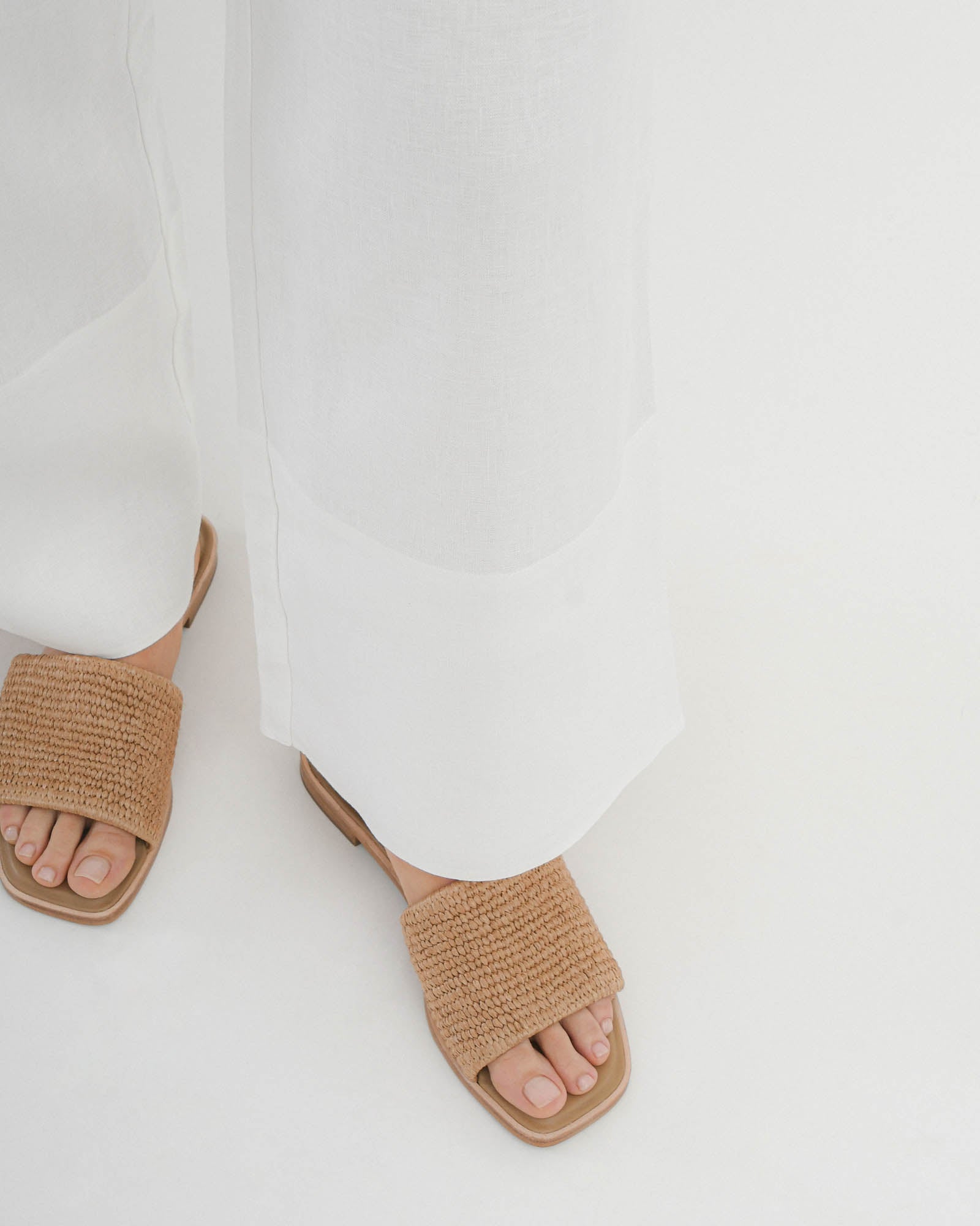 Picasso Flat Slide Tan Raffia Sandals - Women's Comfortable Summer Beach Slides for Casual Wear & Vacation Outfits