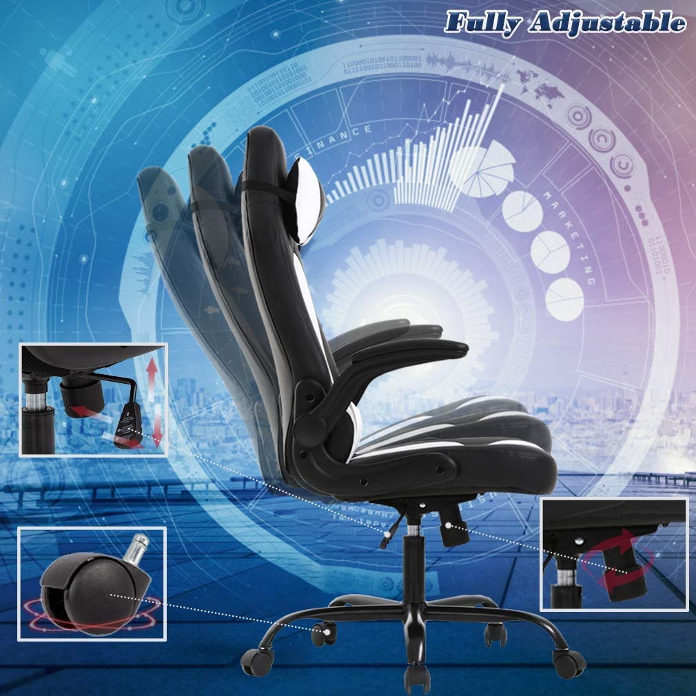 Premium Ergonomic Gaming Chair - Adjustable Racing Style PC Computer Office Chair with Lumbar Support & Flip-Up Armrests - High Back Swivel Rolling Task Chair for Men & Women - Perfect for Gaming, Work & Home Office (White)