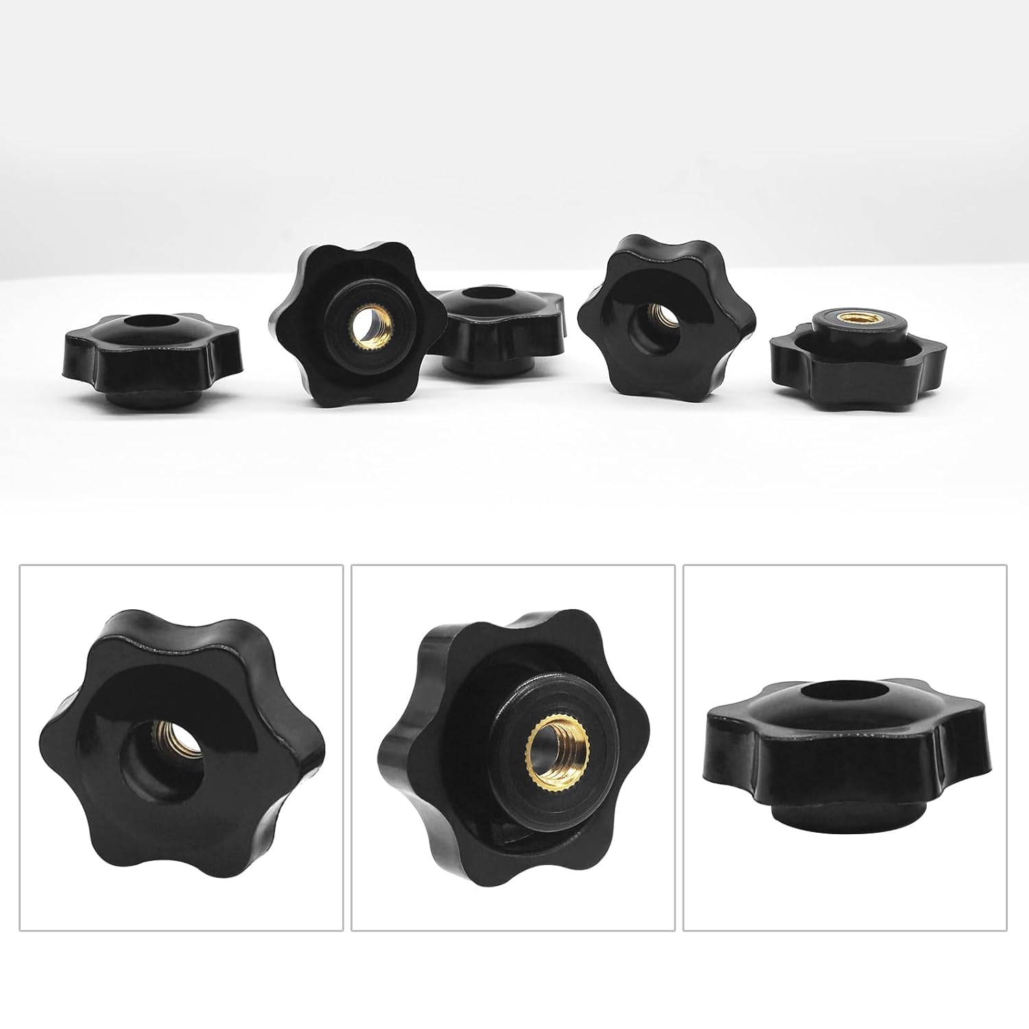 Black Plastic Star Knob - M8 Threaded Knurled Clamping Nut (12Pcs) for Lawn Mower Handle, Machinery & DIY Projects - Secure Grip & Easy Adjustment