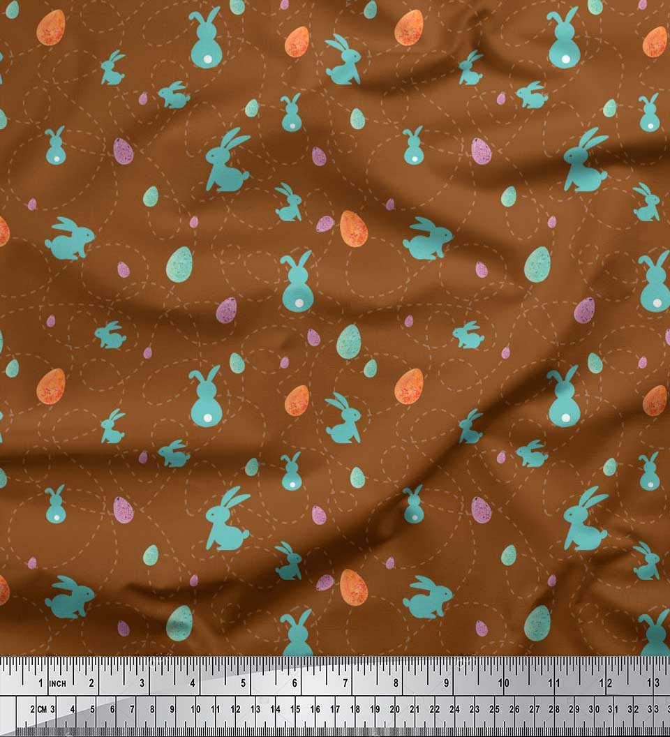 Soimoi Cotton Voile Fabric - Egg & Rabbit Animal Print Fabric - 1 Yard (56