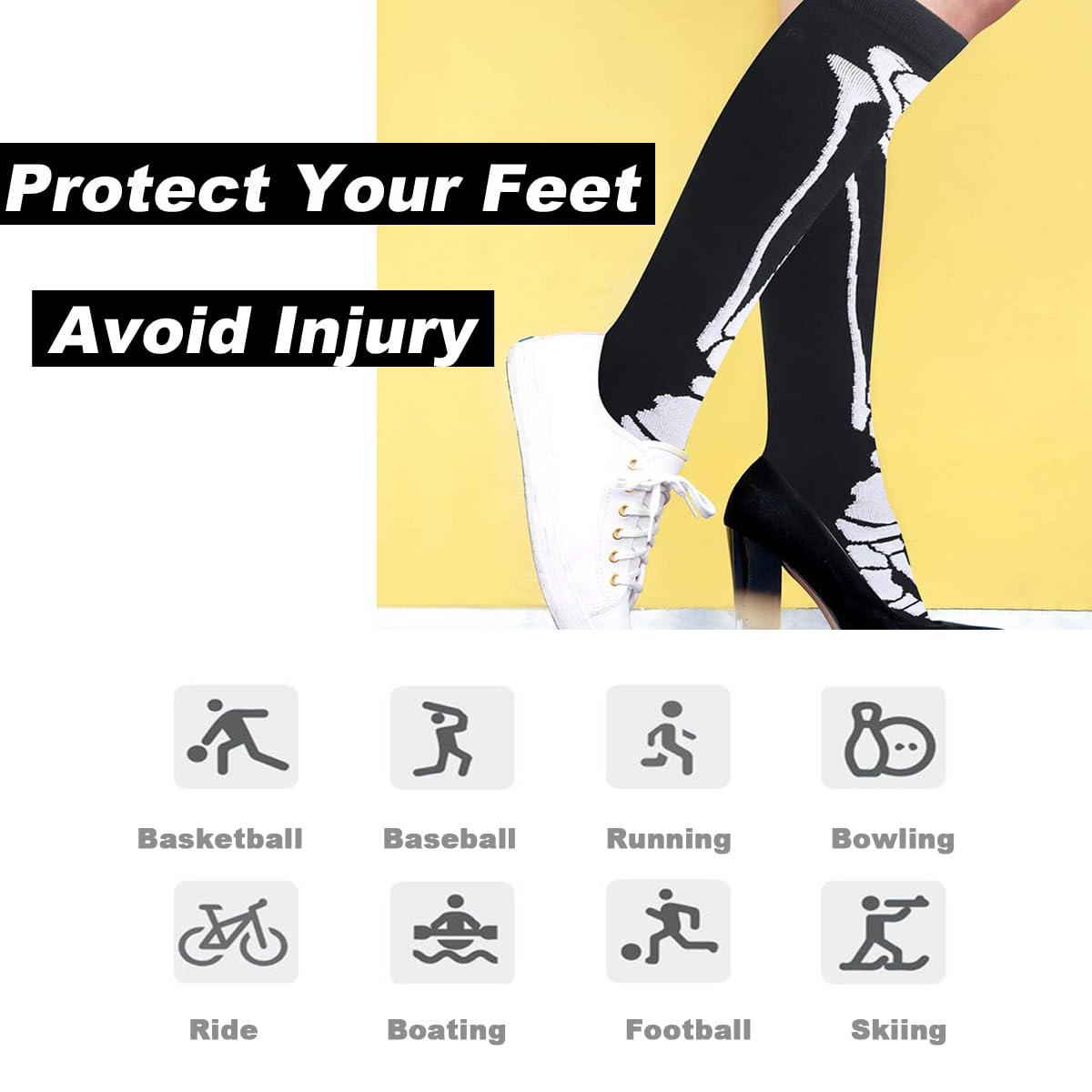 SamHeng Compression Socks for Women & Men - 2 Pairs Knee High Support Socks for Circulation, Running, Cycling, Sports & Travel - Perfect for Halloween, Athletic Activities & Long Flights