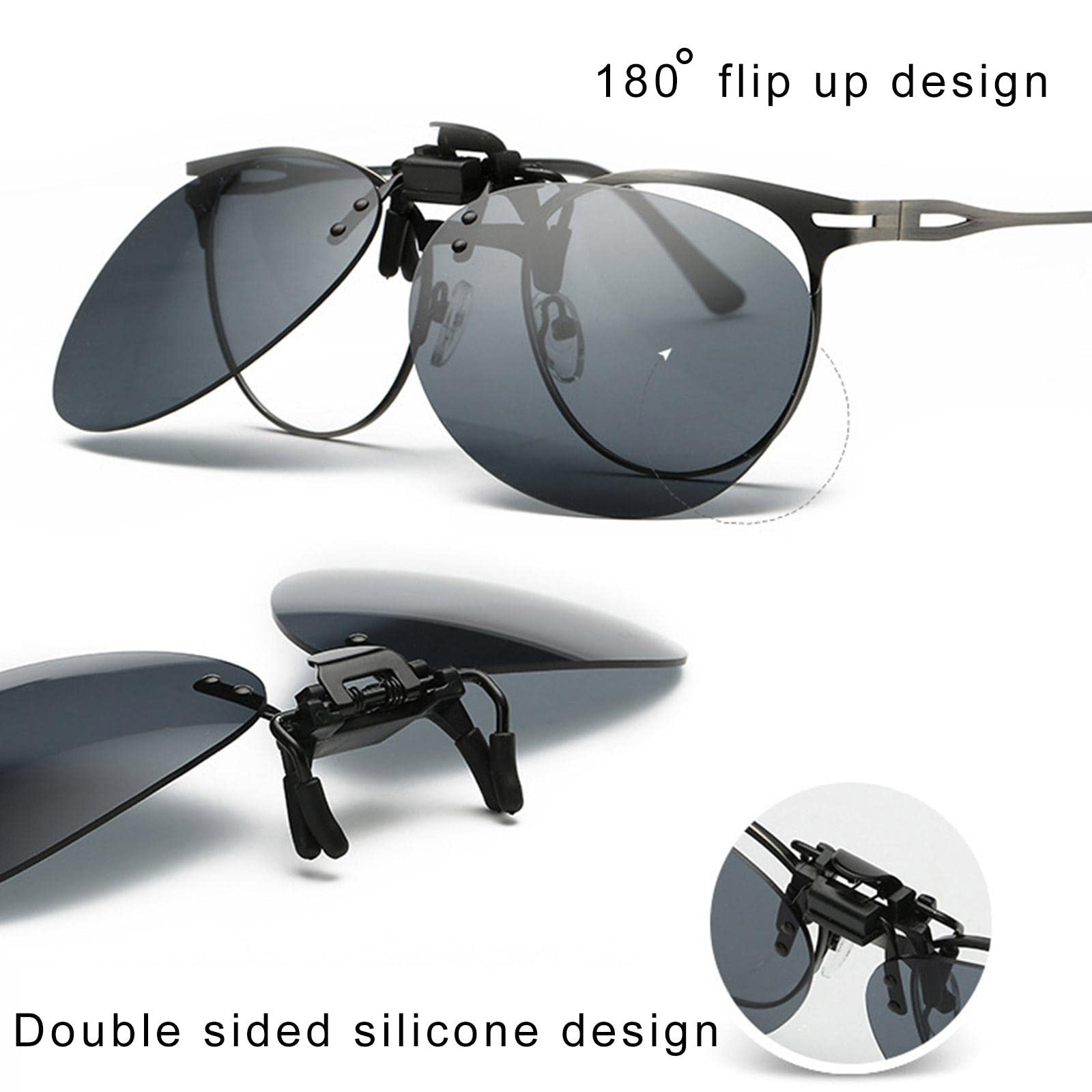 Polarized Clip-On Flip-Up Sunglasses for Men & Women - Over Prescription & Reading Glasses, Rimless UV Protection Driving Shades - Perfect for Outdoor Activities, Sports, and Travel