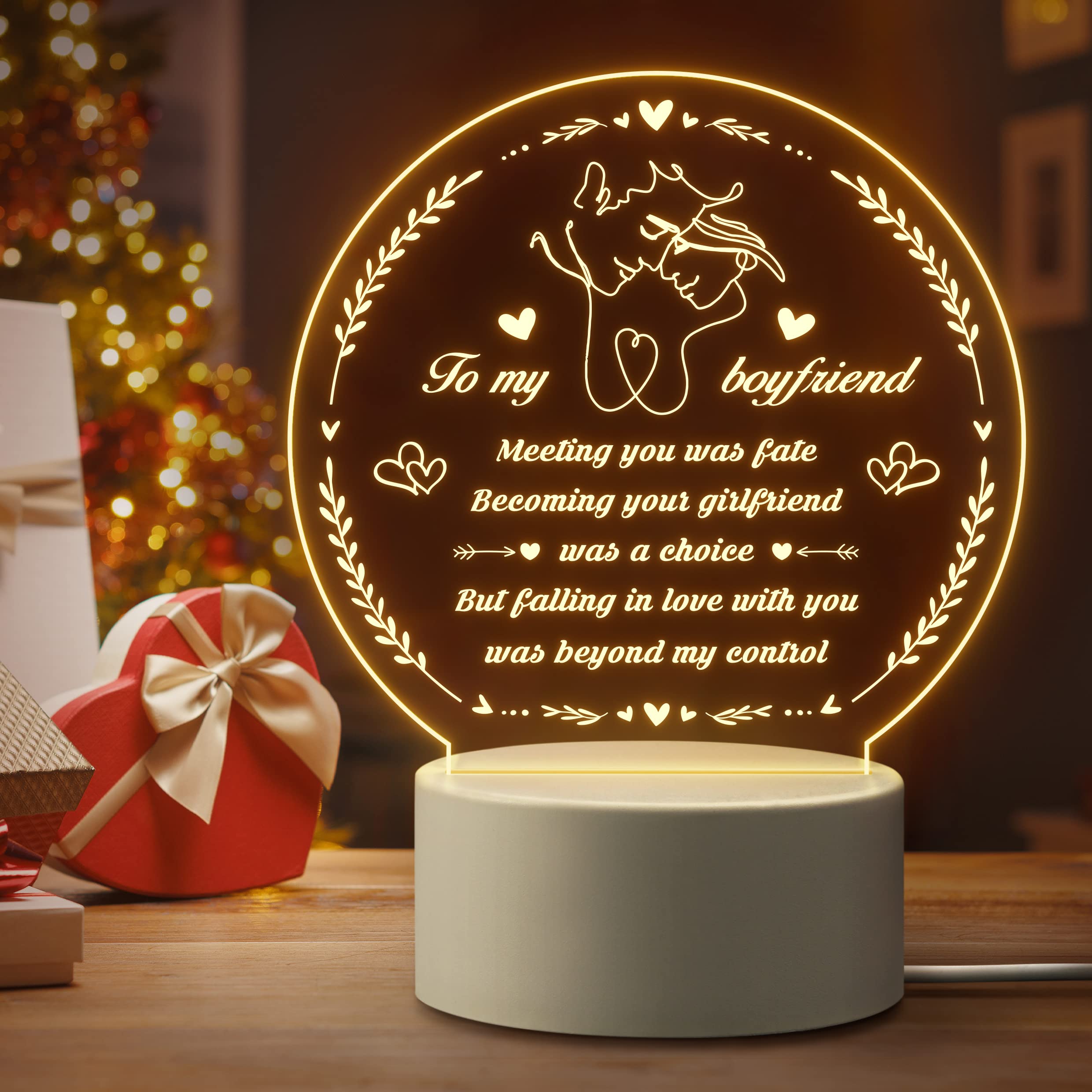 Personalized Engraved Acrylic Night Light - Romantic Gift for Boyfriend | Anniversary, Birthday, Valentine's Day - Bedroom Decor