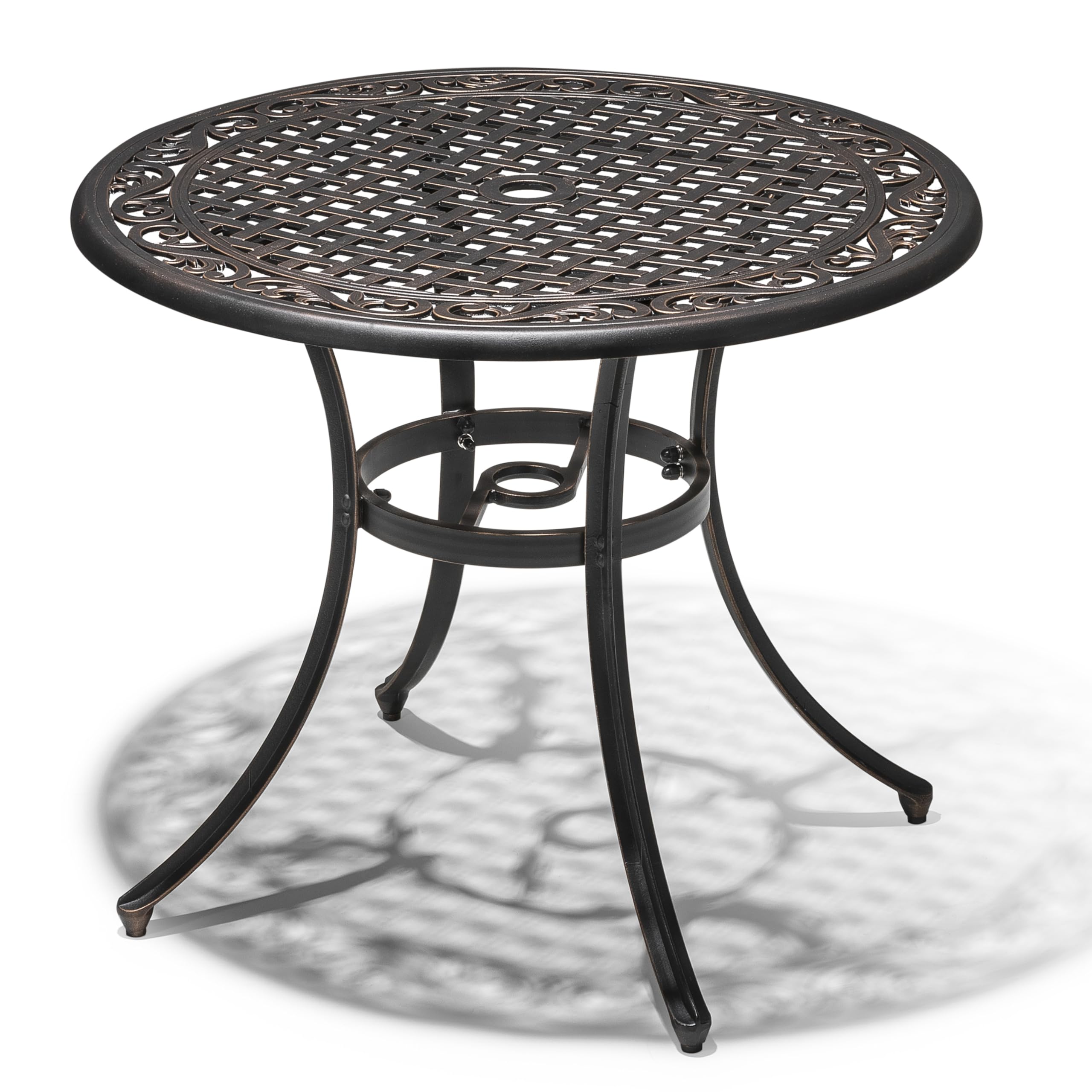 36 Inch Outdoor Patio Dining Table with Umbrella Hole - Durable Cast Aluminum Bistro Table in Black & Antique Bronze Finish - Perfect for Garden, Backyard, Poolside or Restaurant Outdoor Seating