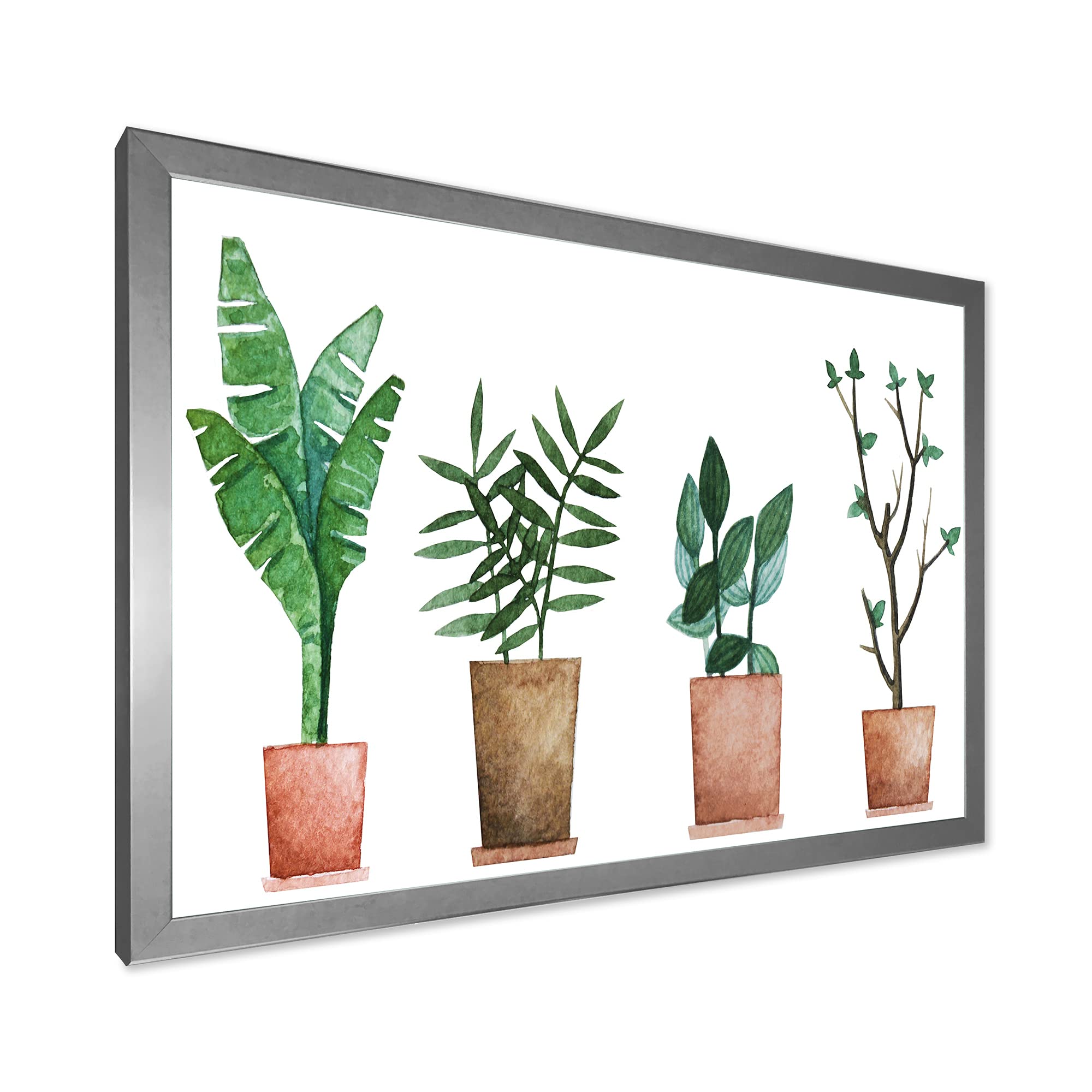 DesignQ Duo of Potted Flowers House Plants - Farmhouse Style Framed Wall Art Decor for Living Room, Bedroom & Office