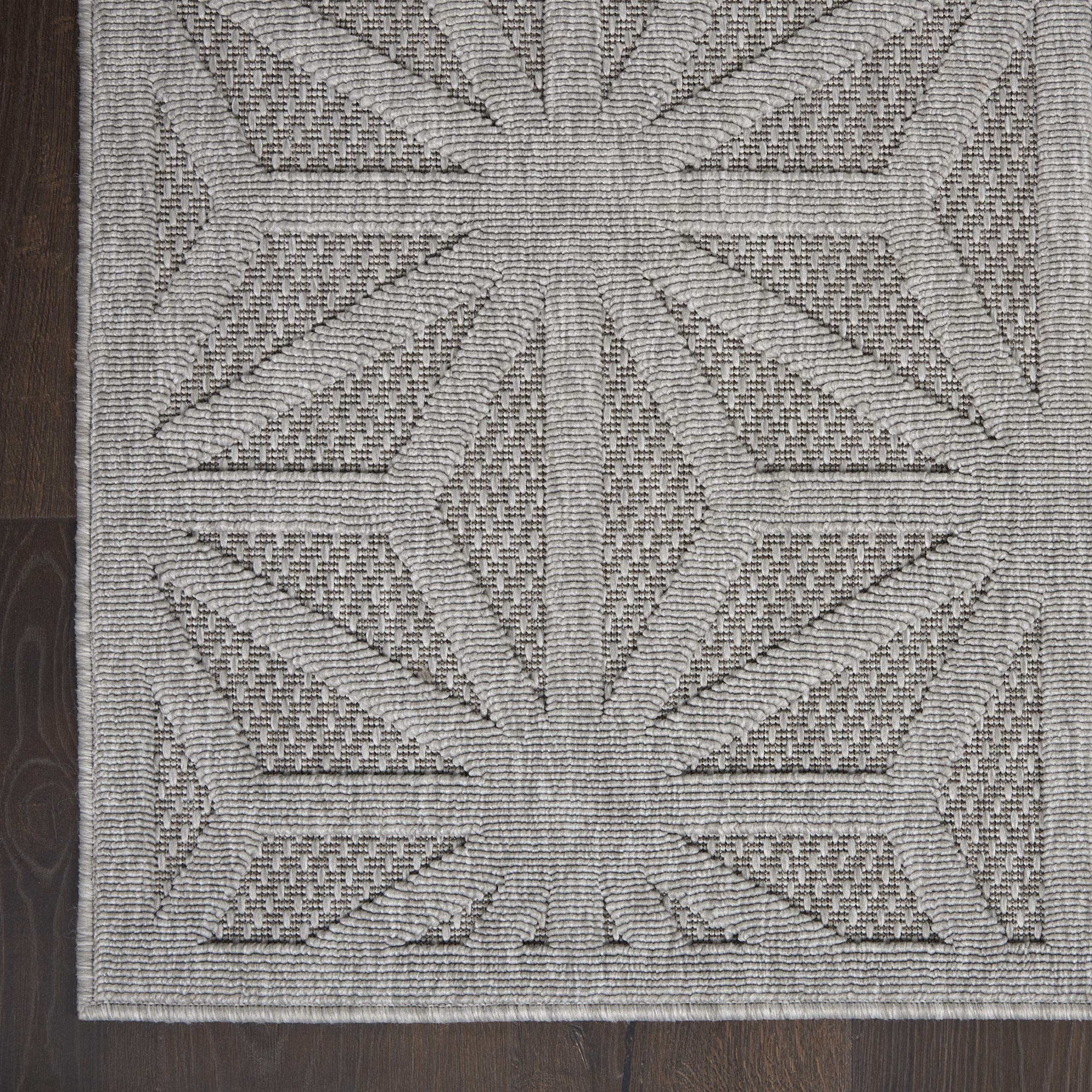 Nourison Palamos 9x12 Light Grey Indoor Outdoor Area Rug - Easy Clean, Non-Shedding, Stain Resistant - Perfect for Living Room, Bedroom, Dining Room, Patio & Deck Decor