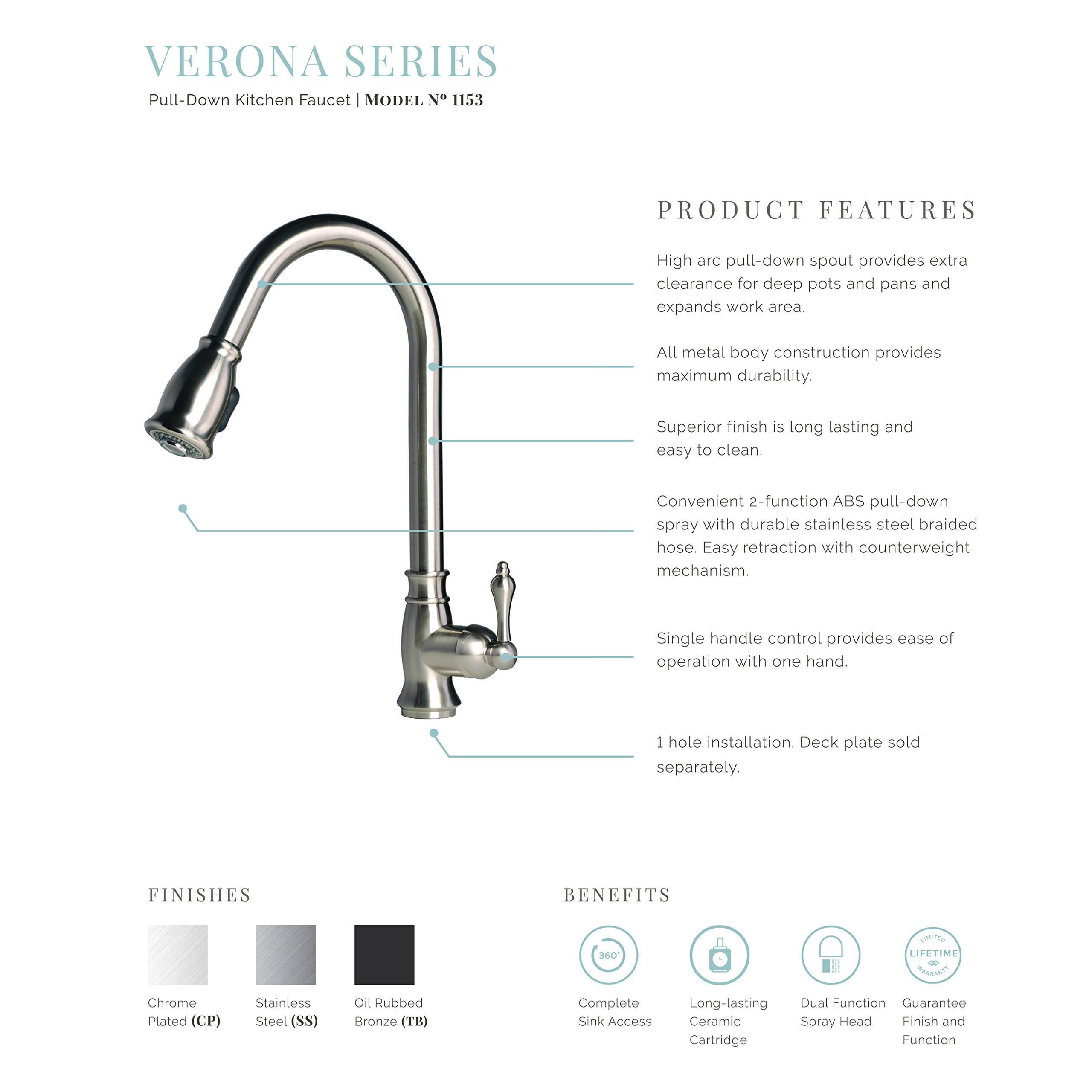 Laguna Brass 1133CP Classic 16-Inch Single Handle Pull-Down Kitchen Faucet with Soap Dispenser - Chrome Finish for Modern Kitchens & Easy Dishwashing