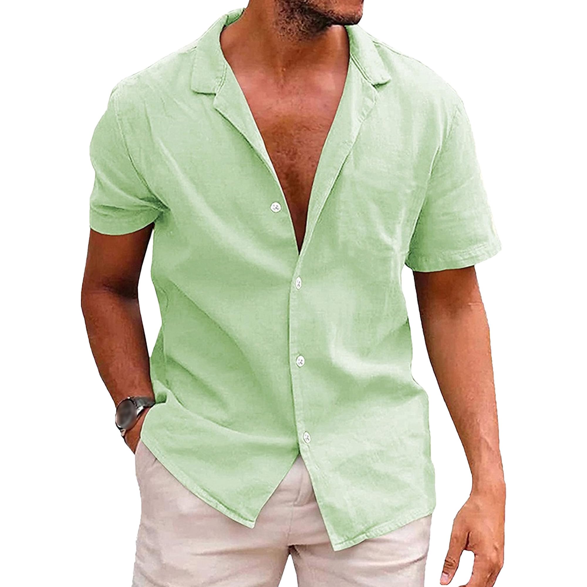 Maiyifu-GJ Men's Short Sleeve Button Down Shirt | Summer Casual Cotton Linen Shirt | Lightweight & Breathable Dress Shirt for Office, Travel & Outdoor Activities