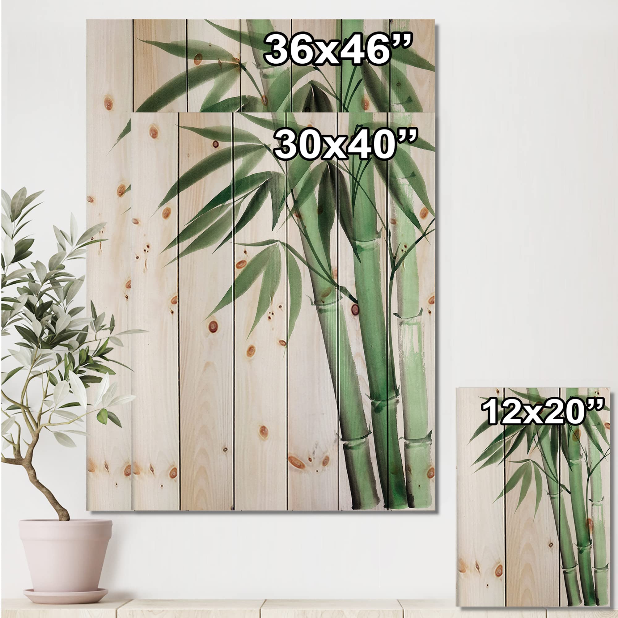 DesignQ Palm Bamboo Traditional Wood Wall Decor - Large Floral Wall Art Panels Printed on Natural Pine Wood - Perfect for Living Room, Bedroom & Office Decor
