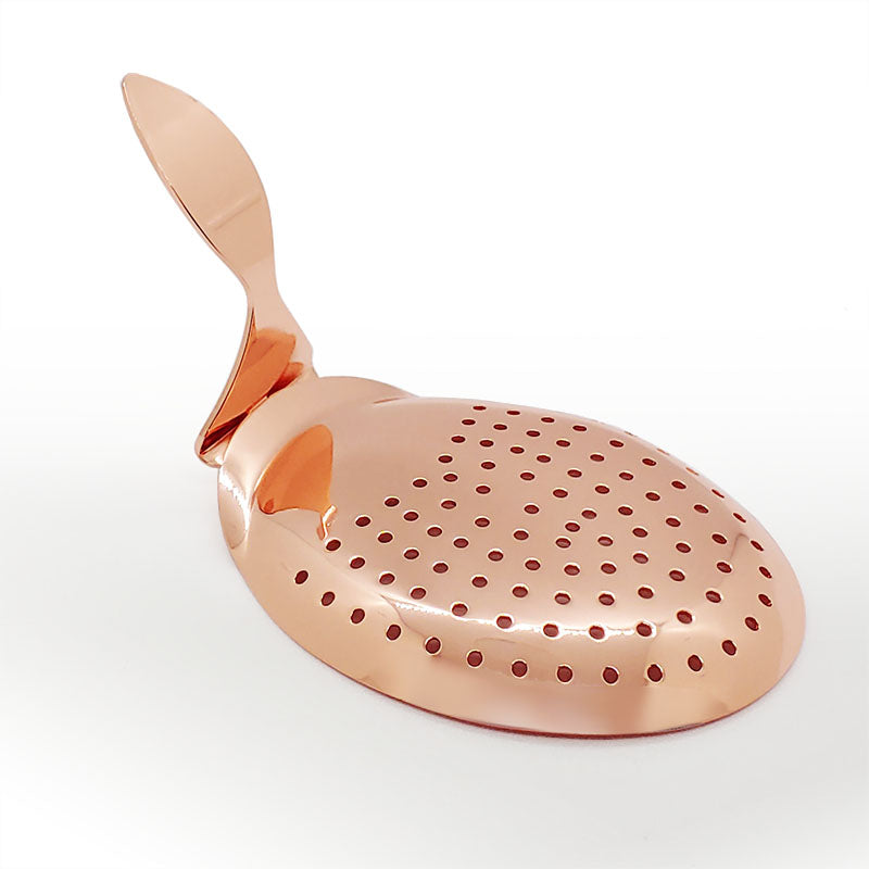BarConic® Copper Plated Julep Strainer with Curved Handle - Perfect for Cocktail Mixing, Bartending & Home Bar Use