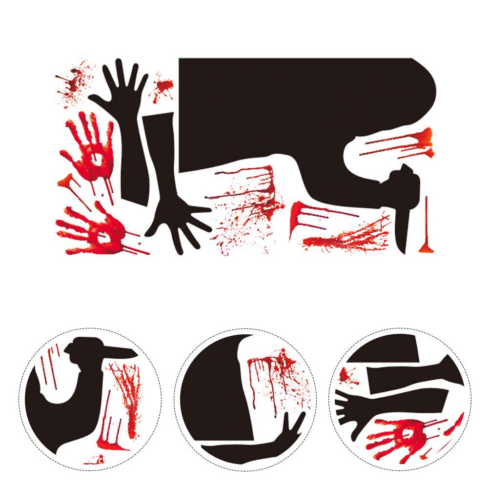 BESPORTBLE Halloween Blood Handprint Stickers - Vampire Zombie Party Decor, Spooky Crime Scene Wall Decals, PVC Ghost Stickers for Halloween Party Decorations & Haunted House Props
