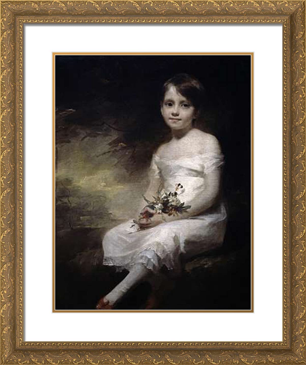 Henry Raeburn Young Girl With Flowers 20x24 Gold Ornate Framed Art Print with Double Matting - Perfect for Living Room, Bedroom & Office Wall Decor