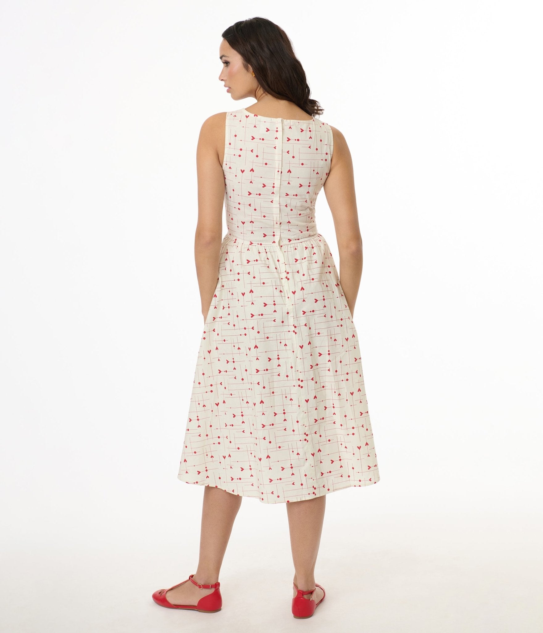 Vintage 1950s White & Red Heart Cotton Swing Dress - Valentine's Day Outfit, Retro Pinup Style, Perfect for Parties & Date Nights