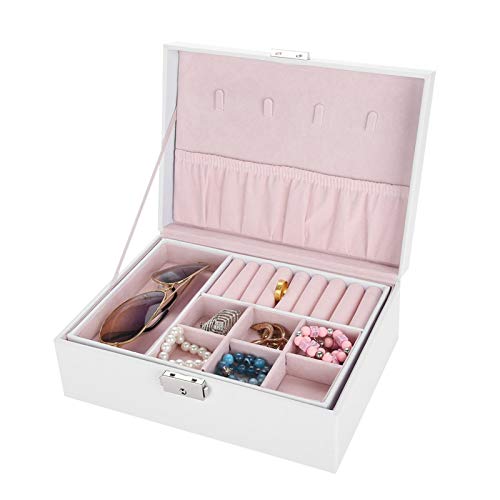 Double Layer Jewelry Storage Box for Necklaces - Travel Jewelry Organizer with Display Case, White - Perfect for Travel, Gifts & Home Decor