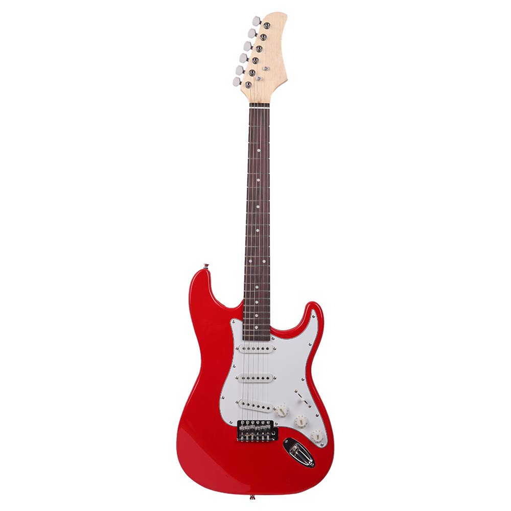 38 Inch Electric Guitar with Rosewood Fingerboard - Full Starter Kit Includes Picks, Strap, Cord, Gig Bag & Tremolo Arm - Perfect for Beginners & Intermediate Players (Red) - Ideal for Home Practice, Studio Recording & Live Performances