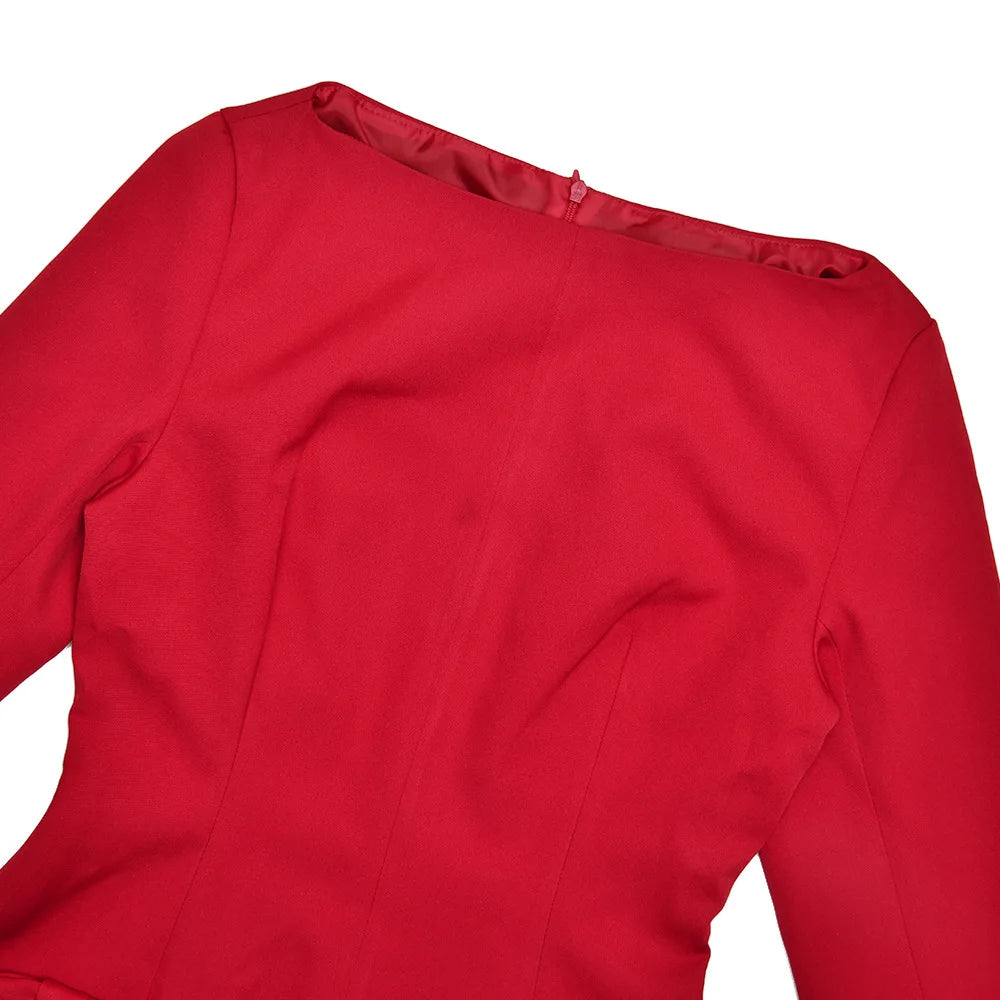 2024 Autumn Women's Red Long Sleeve A-Line Party Dress with Bow O-Neck - Elegant Sexy Birthday Dress for Evening Events, Weddings & Special Occasions