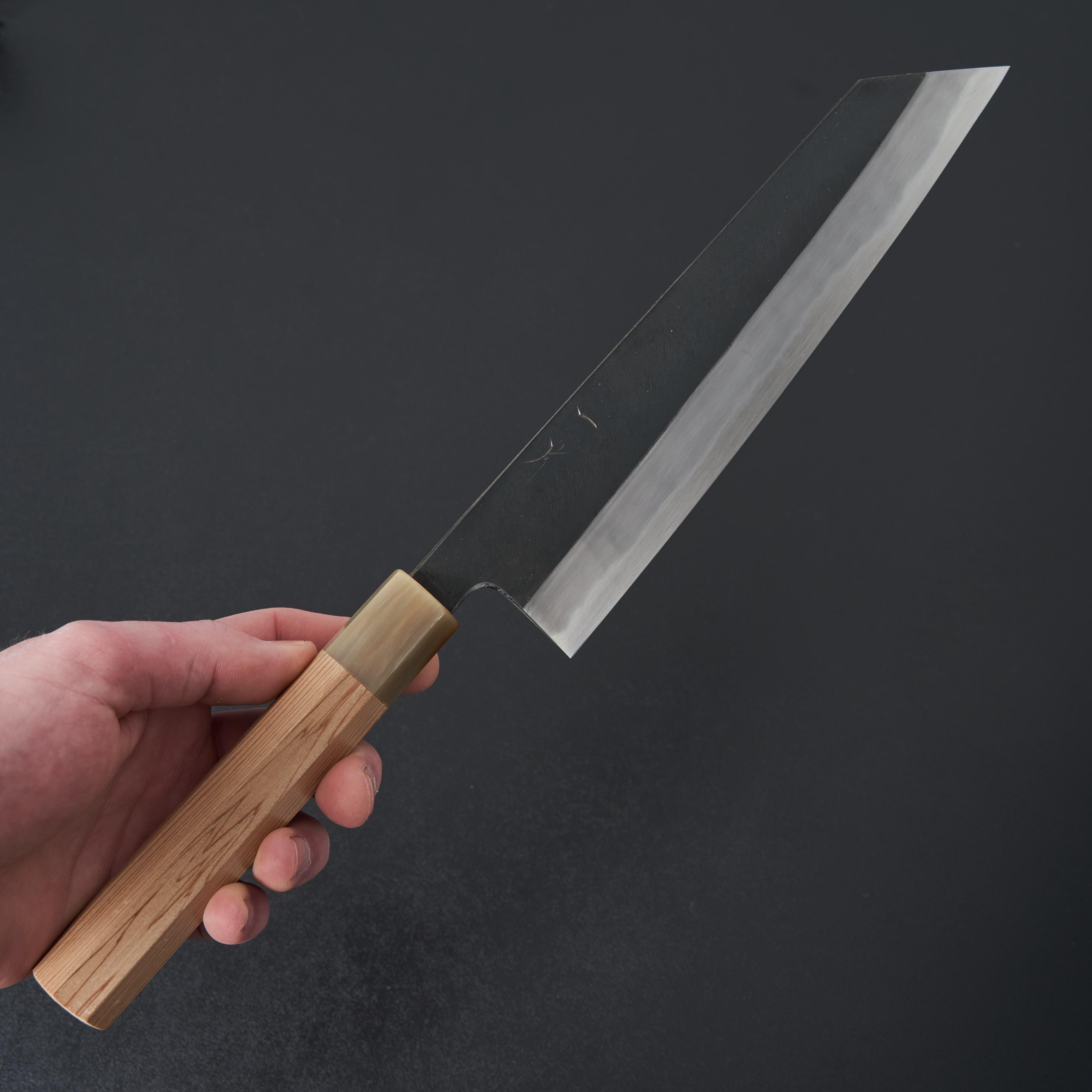 Hitohira Tanaka Kyuzo Blue #1 Kurouchi Kiritsuke Gyuto 240mm Japanese Chef Knife with Yakusugi Cedar Handle (Extra Height/Saya Included) - Perfect for Sushi, Sashimi & Precision Cutting