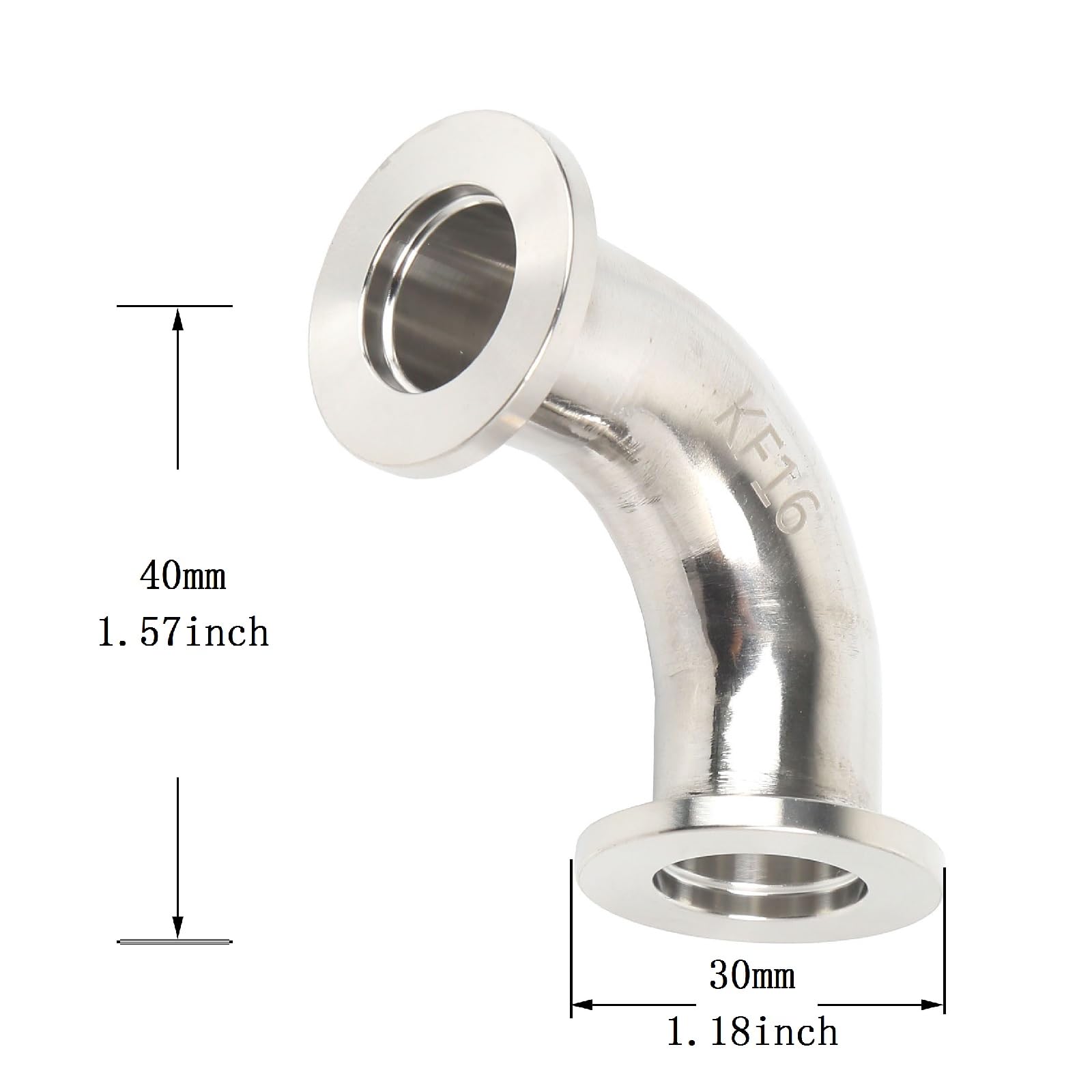 QiiMii KF-16 90 Degree Elbow Vacuum Fitting - 304 Stainless Steel for Laboratory, HVAC, and Industrial Vacuum Systems