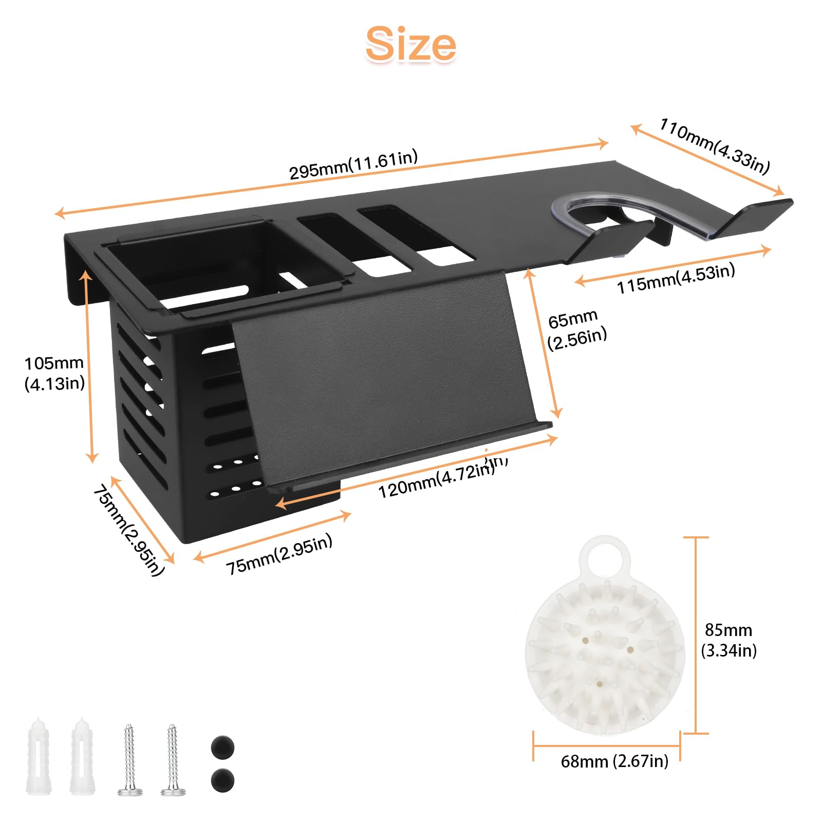 Wall Mounted Blow Dryer Holder & Hair Tool Organizer - Black with Comb | Space-Saving Bathroom Accessory for Hair Dryer, Straightener & Styling Tools | Perfect for Small Bathrooms, Salons & Vanity Organization