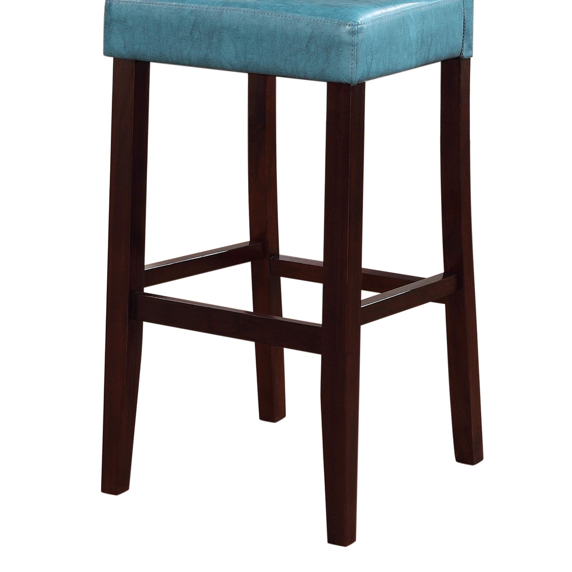 Benjara Wooden Bar Stool with Padded Seat & Open Backrest - Blue & Brown - Perfect for Kitchen Islands, Breakfast Bars & Home Decor