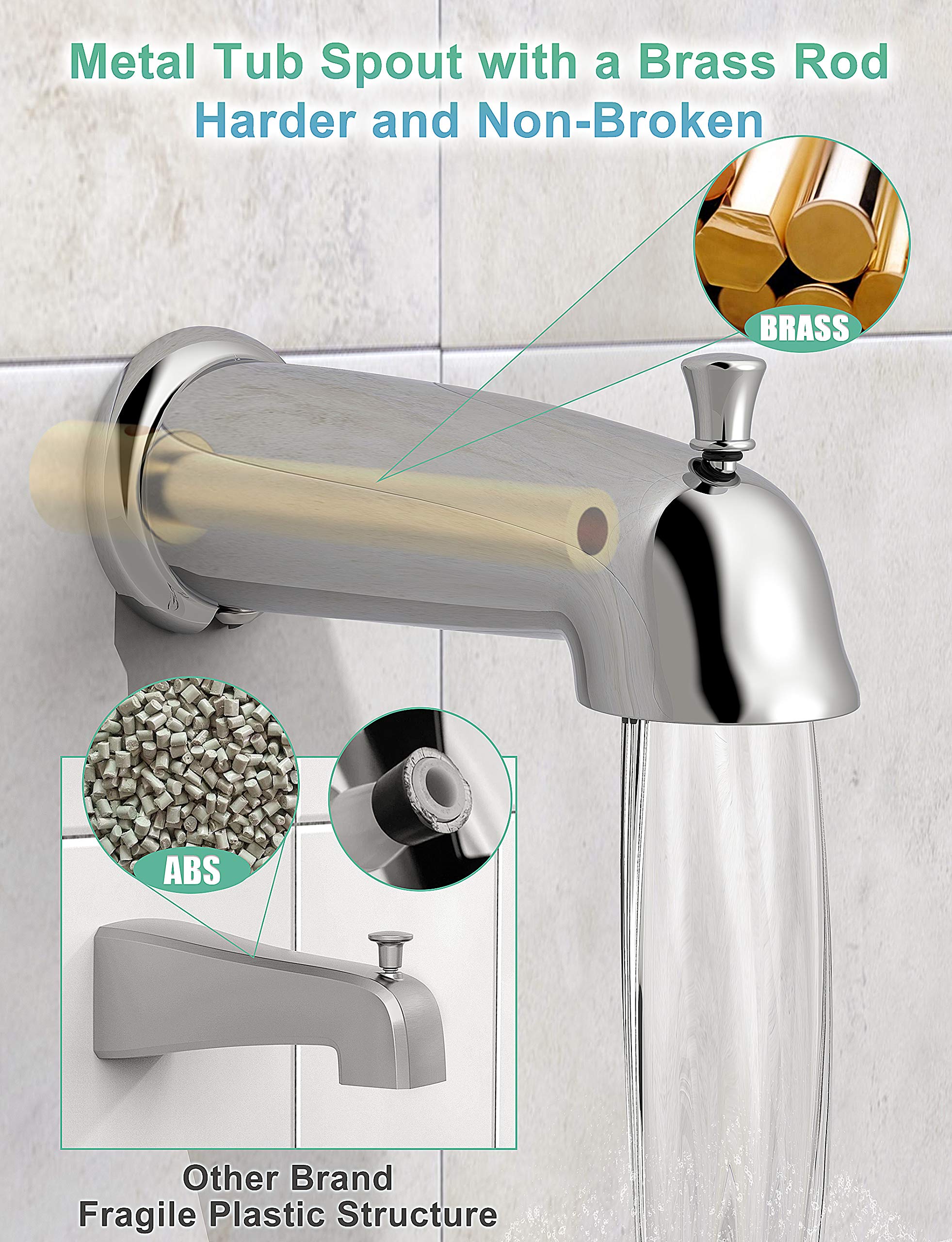 SR SUN RISE 35-Function High Pressure Shower System with Rain Shower Head & Tub Spout - 2-in-1 Dual Shower Combo Faucet Set with 3-Way Diverter Valve - Polished Chrome Finish for Bathroom & Spa Relaxation