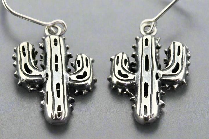 Sterling Silver Cactus Drop Earrings - Handmade Boho Jewelry for Women, Perfect for Summer Festivals & Casual Outfits