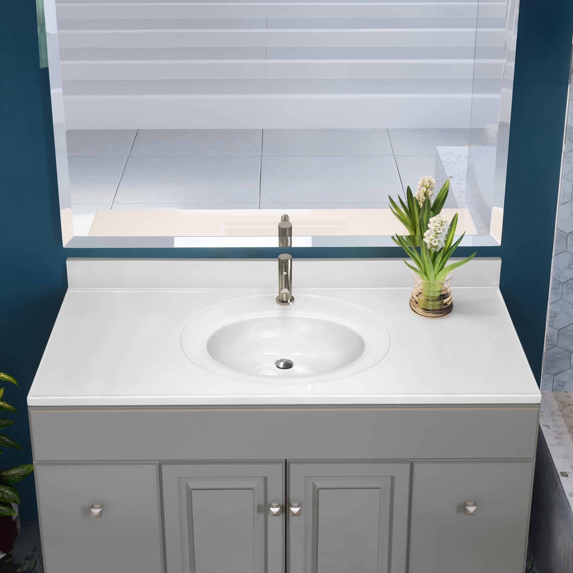 49 Inch White Cultured Marble Bathroom Vanity Top with Backsplash - Durable & Stylish Design House 554634 - Perfect for Modern Bathroom Renovations and Home Upgrades