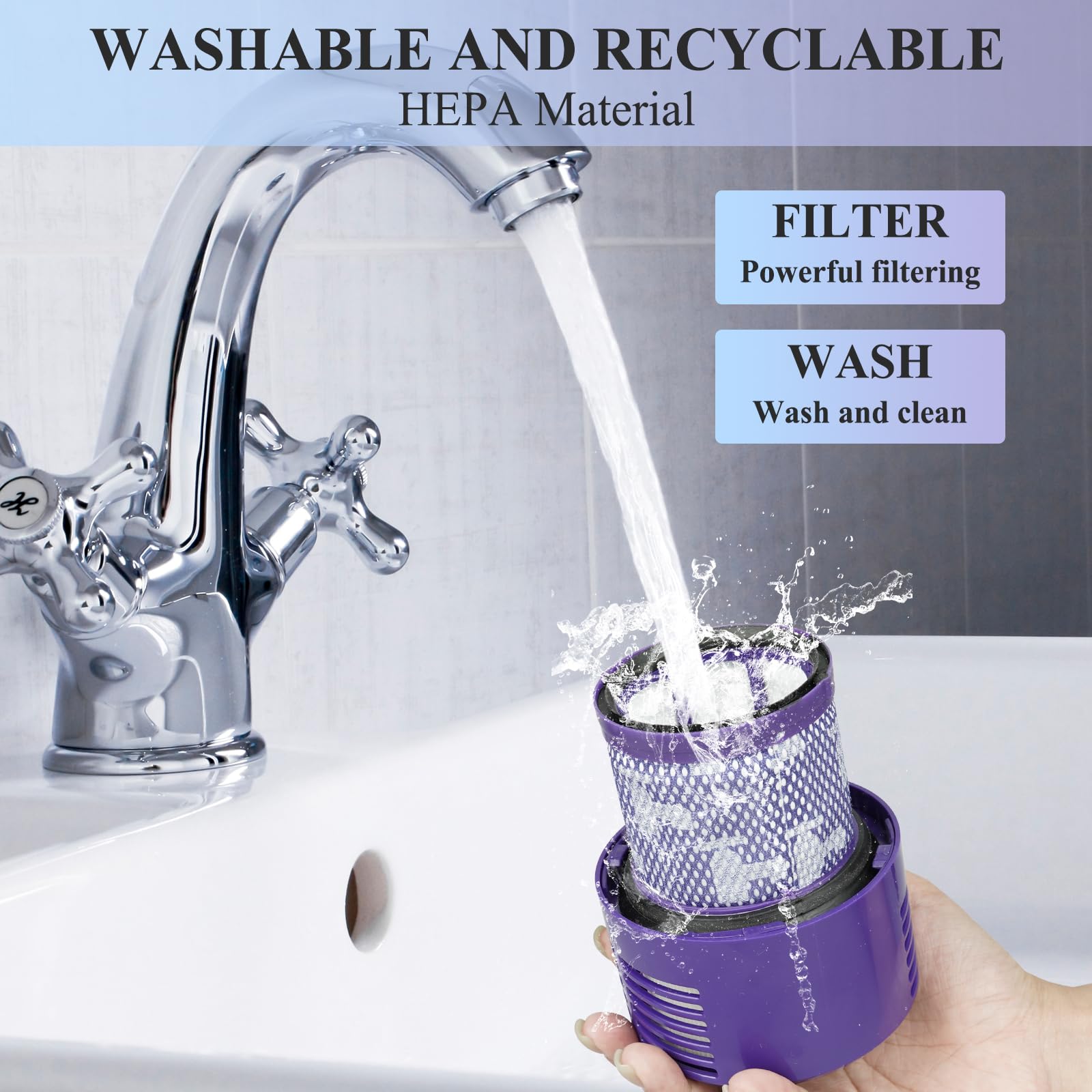 Dyson V10 Vacuum Filter Replacement - 3 Pack HEPA Filters & Cleaning Brush for V10 Cyclone, Absolute, Animal, Total Clean, SV12 (Part No. 969082-01) - Perfect for Pet Hair, Allergies & Deep Home Cleaning
