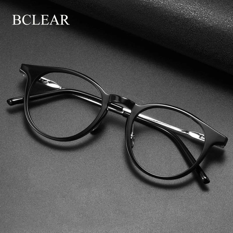 Bclear Unisex Full Rim Round Square Acetate Titanium Eyeglasses 298111 - Lightweight & Durable Frame for Men & Women - Perfect for Reading, Work, and Everyday Fashion