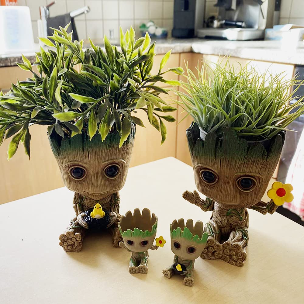 Face Planters Pots - Cute Succulent & Flower Head Planter with Drainage Hole - Perfect for Home, Garden, Office Decor - Great Gift Idea for Plant Lovers (Groot Style)