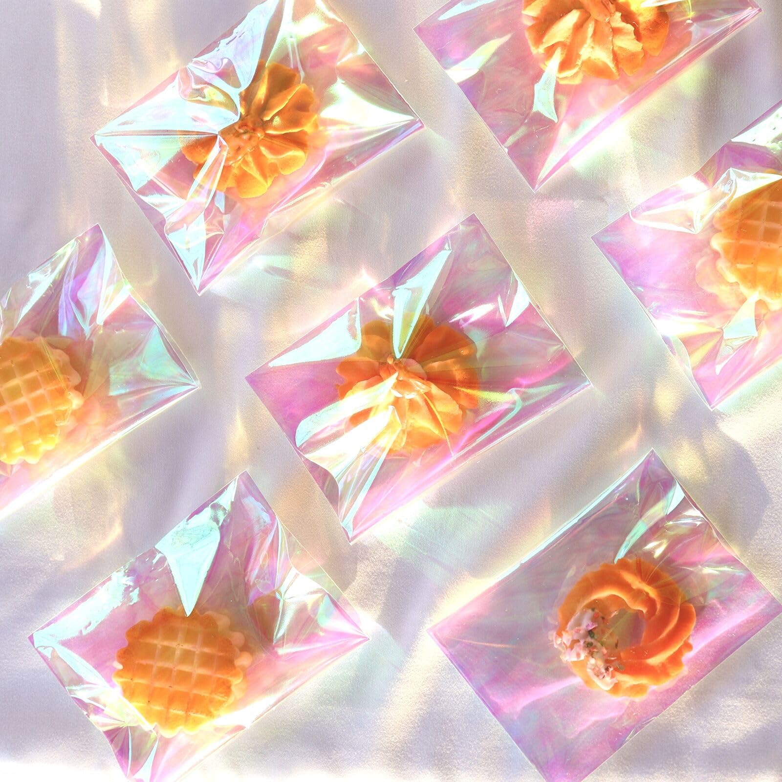 Self-Sealing Iridescent Cellophane Bags 5x6 Inches - 100 Pack Resealable Treat Bags for Cookies, Candies & Bakery Goods | Perfect for Gift Wrapping, Party Favors, Wedding Treats & Holiday Packaging