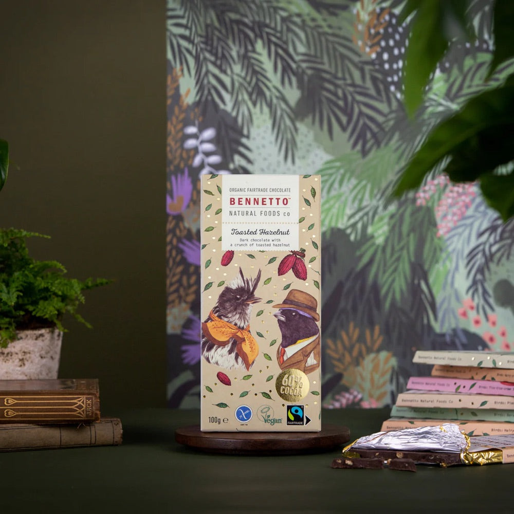 BENNETTO Organic Dark Chocolate with Toasted Hazelnuts - 80g Bar | Vegan, Gluten-Free Snack for Gifts, Desserts & Healthy Indulgence