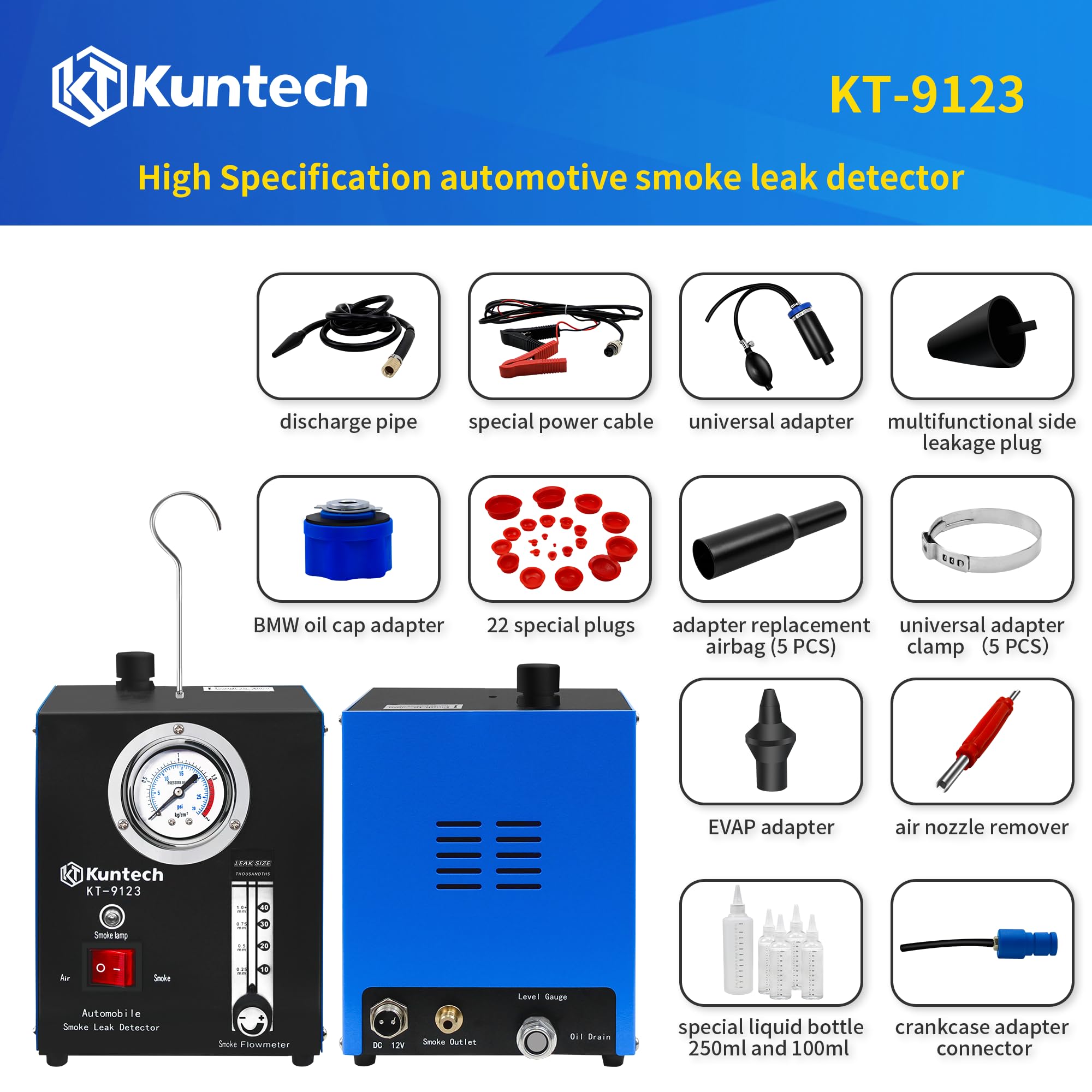 12V DC Automotive Smoke Machine with Built-in Air Pump - Leak Detector for Pipe, EVAP & Fuel Systems - Diagnostic Tester for Car Maintenance & Repair