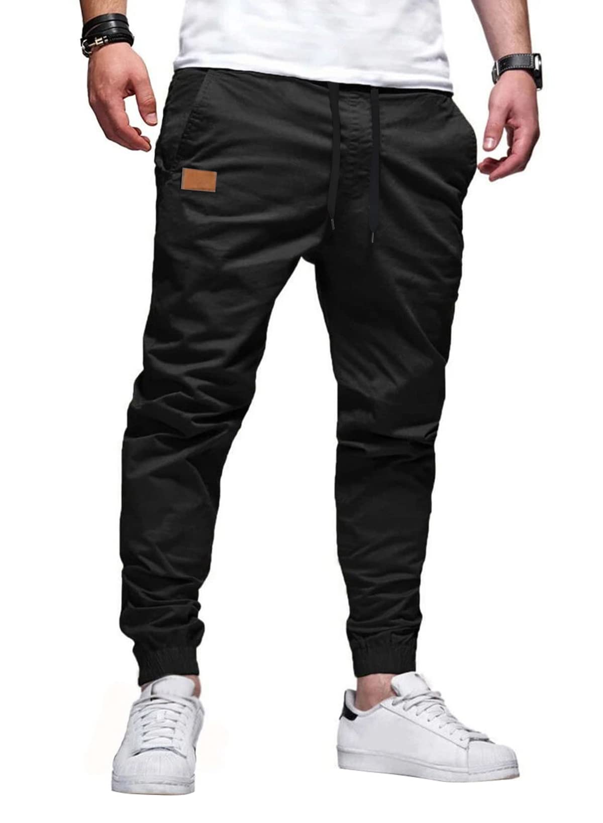 JMIERR Men's Casual Jogger Pants - Cotton Drawstring Chino Cargo Pants for Hiking, Outdoor, Jogging & Lounge Wear | Comfortable Twill Sweatpants for Everyday Use