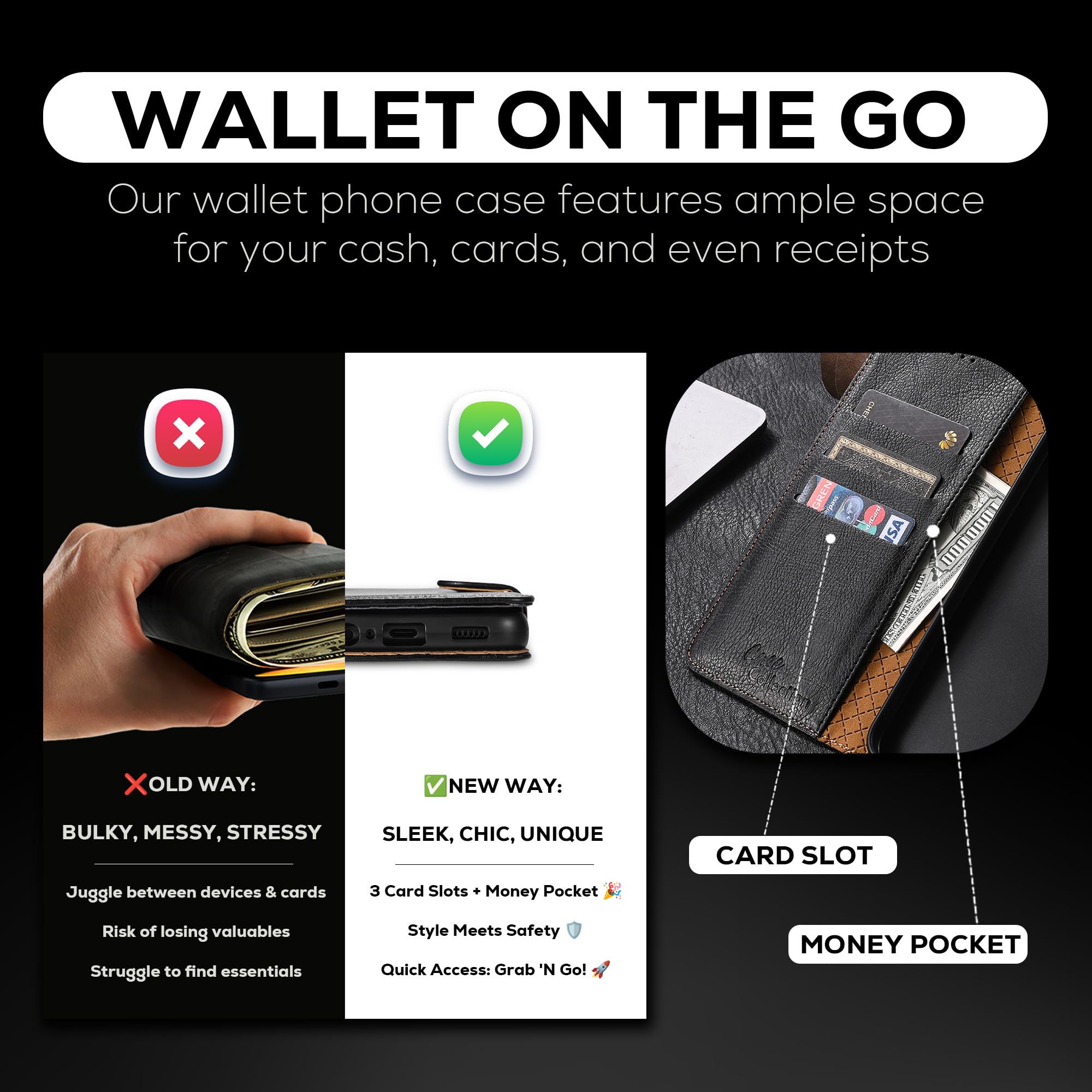 Premium Samsung Galaxy A14 4G/5G Leather Wallet Case - Shockproof Flip Cover with Kickstand & RFID Blocking Card Slots (Black) | Perfect for Business Travel, Commuting & Daily Protection