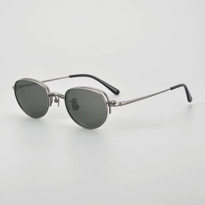 Stylish Black Semi-Rimless Oval Titanium Eyeglasses for Women with Clip-On Sunglasses MK47 - Perfect for Outdoor Activities, Driving & Fashion Accessories