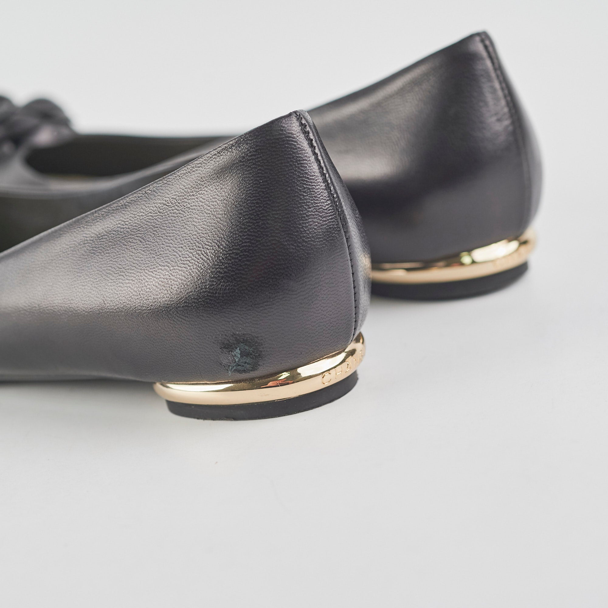 Chanel Camellia Ballet Flats for Women - Black Leather Pointed Toe Shoes Size 37.5 (US 7) - Elegant Comfort for Work, Parties & Daily Wear