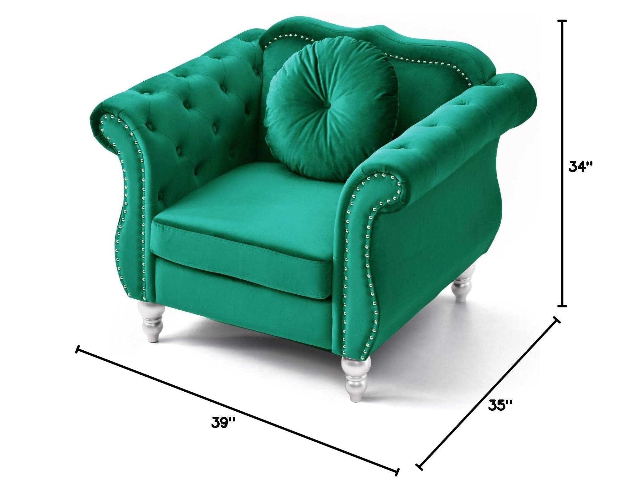 Luxury Hollywood Velvet Accent Chair in Emerald Green - Mid-Century Modern Living Room Furniture for Home Decor & Lounge Seating