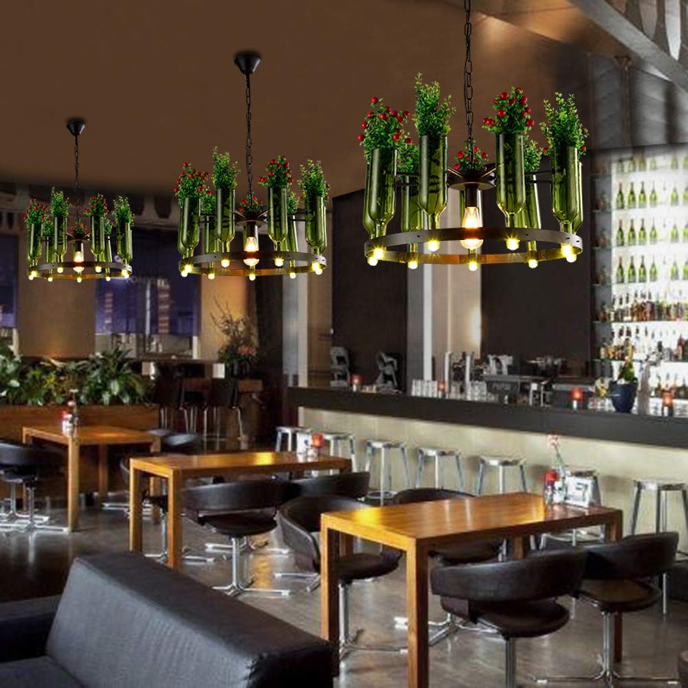 Creative Glass Wine Bottle Chandelier Ceiling Light - E27/G9 Base Artificial Plant Pendant Lamp for Indoor Decoration, Restaurant & Home Lighting | Perfect for Dining Room, Bar, Cafe and Living Room Ambiance