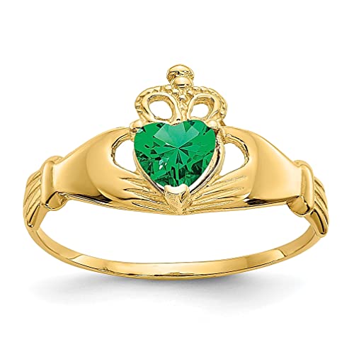 14K Yellow Gold Cubic Zirconia May Birthstone Claddagh Heart Ring - Celtic Fine Jewelry for Women, Perfect Gift for Her - Ideal for Weddings, Anniversaries & Irish Heritage Celebrations