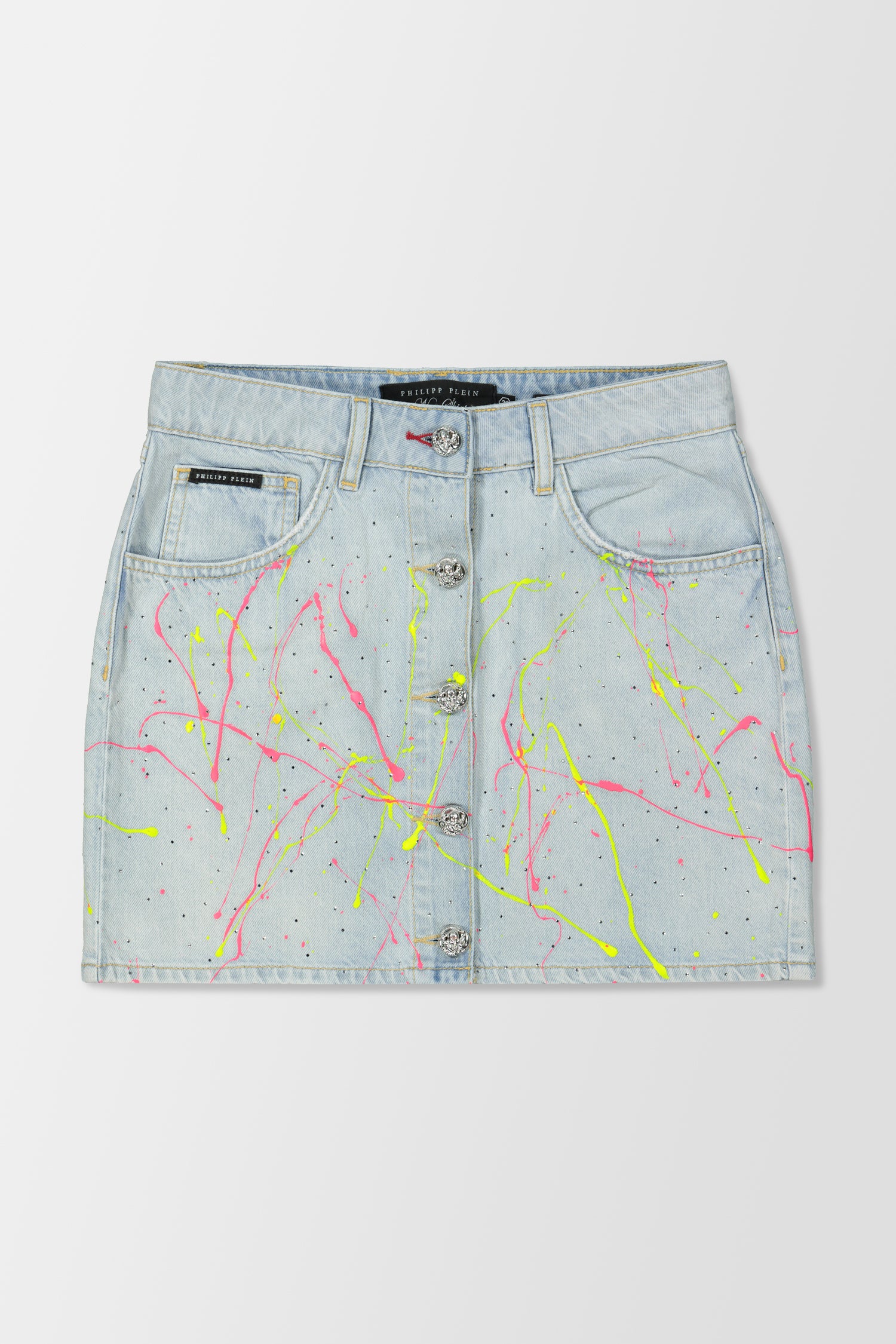 Philipp Plein Hot’n’Cold Crystal Embellished Denim Skirt for Women - Trendy Rhinestone Jeans Skirt for Night Out, Party & Date Night